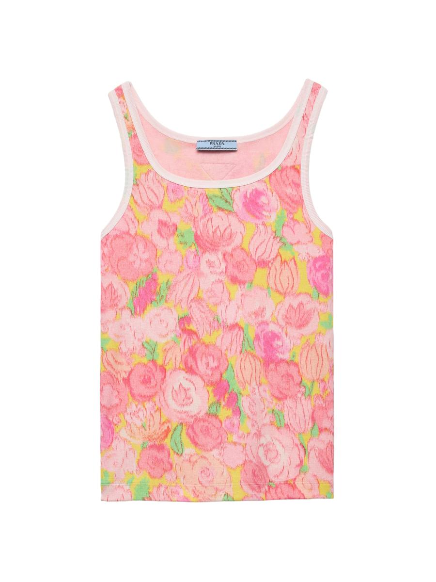 Prada Women's Printed Ribbed Knit Cotton Tank Top In Pink