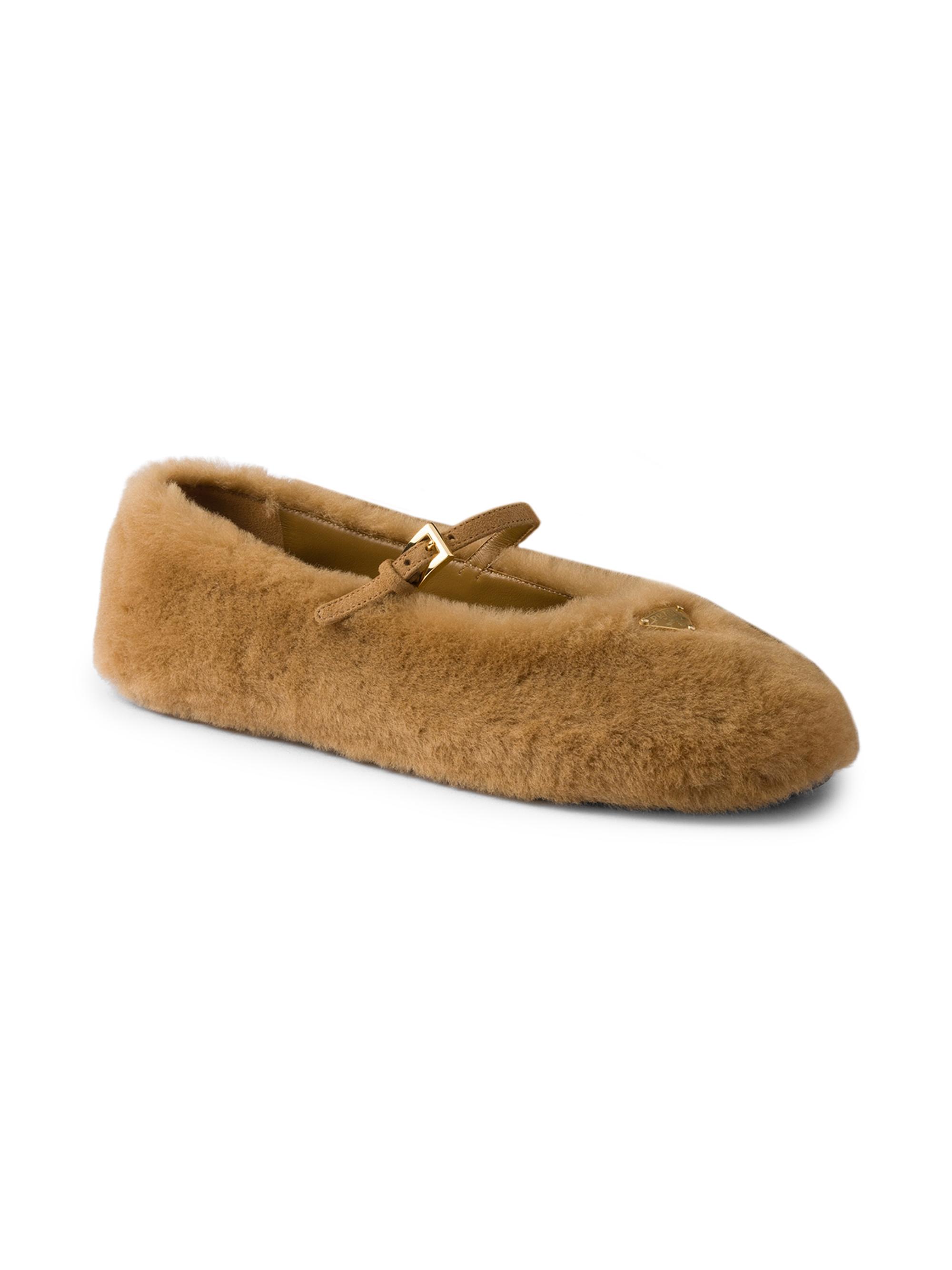Prada Women's Shearling Ballerinas - Brown