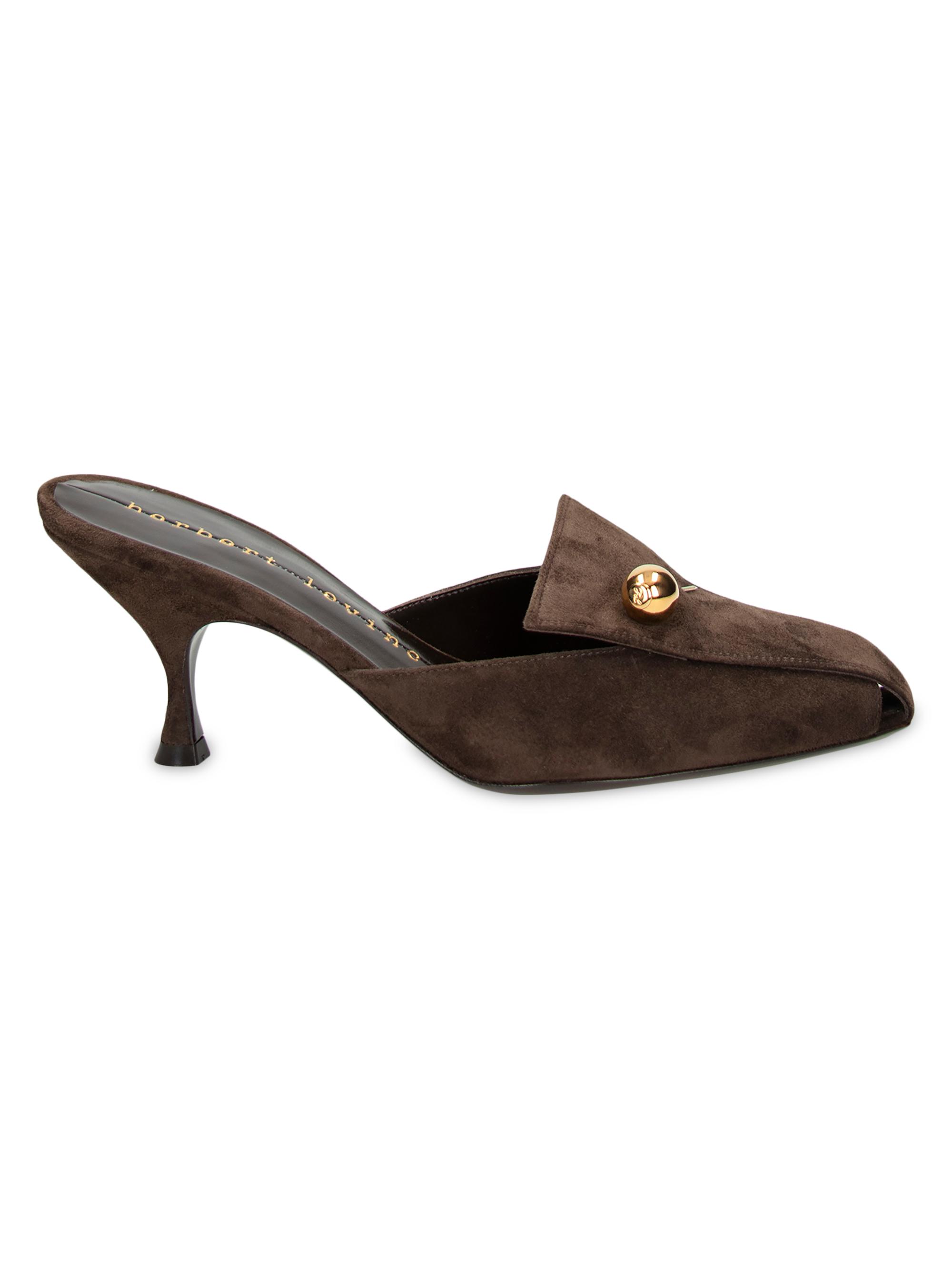 Herbert Levine Women's Aperitif Pin-Detail 70MM Suede Mules - Goat Suede Coffee