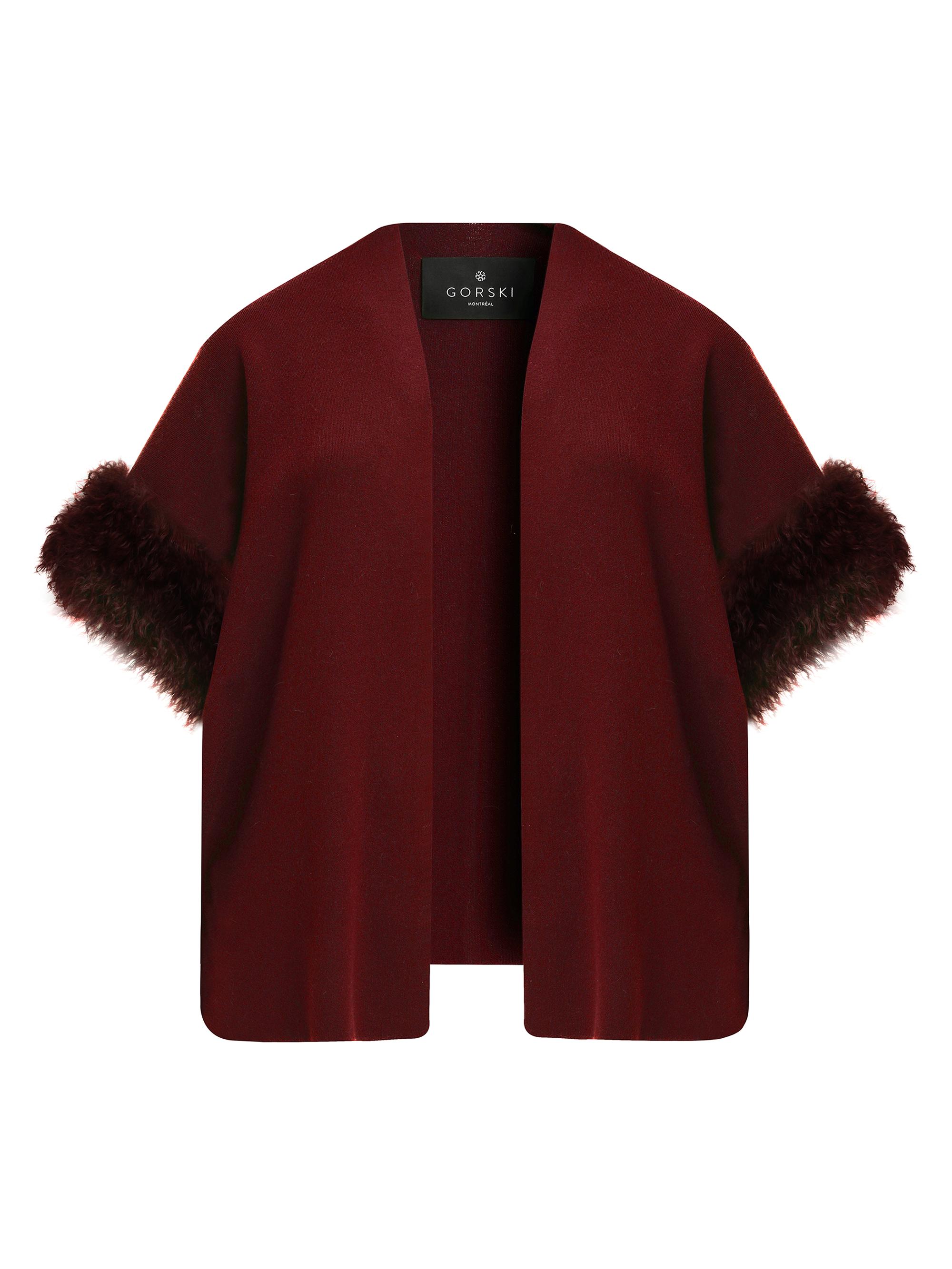 Gorski Women's Knit Vest with Select Mongolian Shearling Lamb Trim - Burgundy