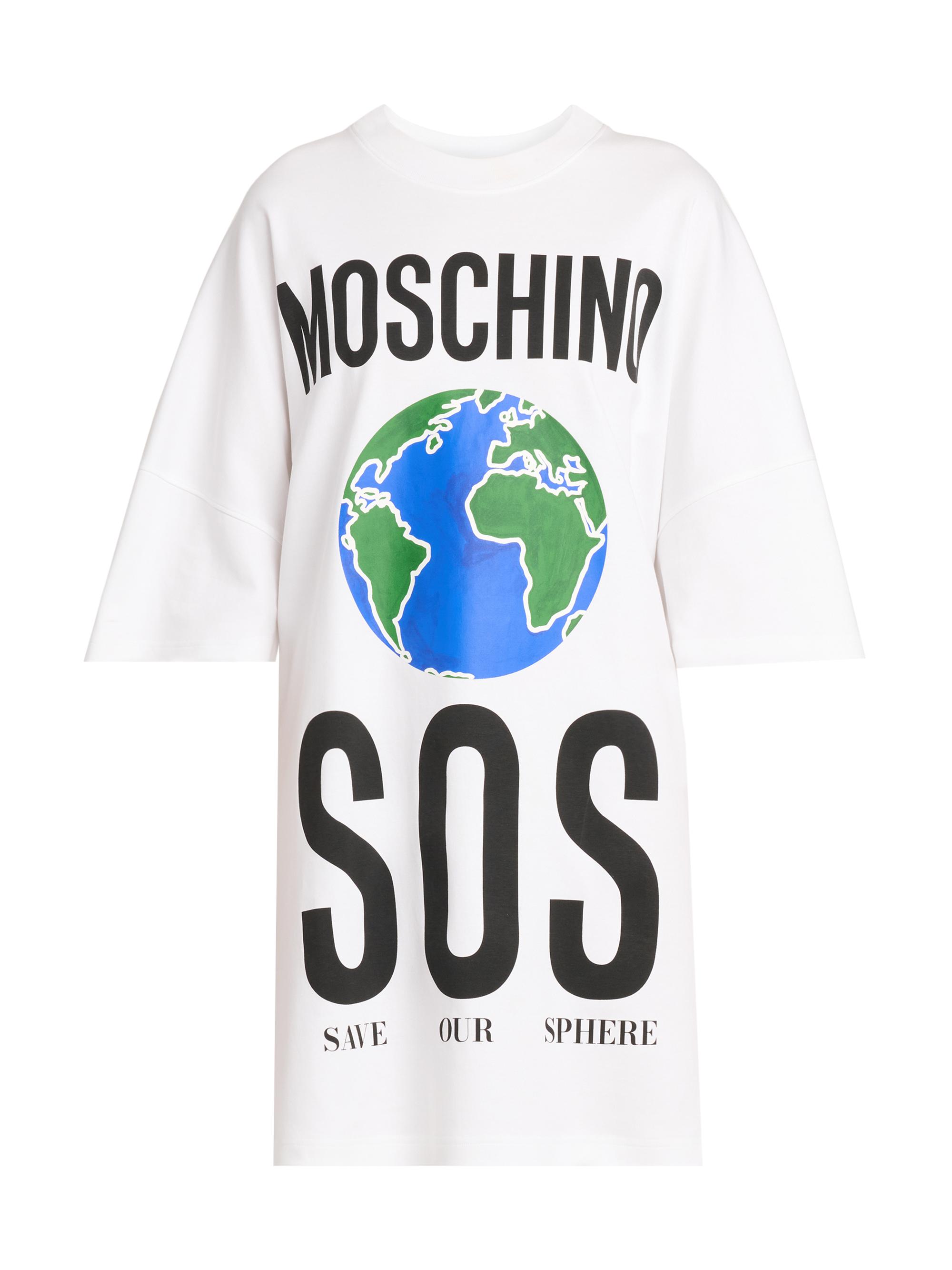 Moschino Women's Earth Logo Cotton T-Shirt Dress - Multi White