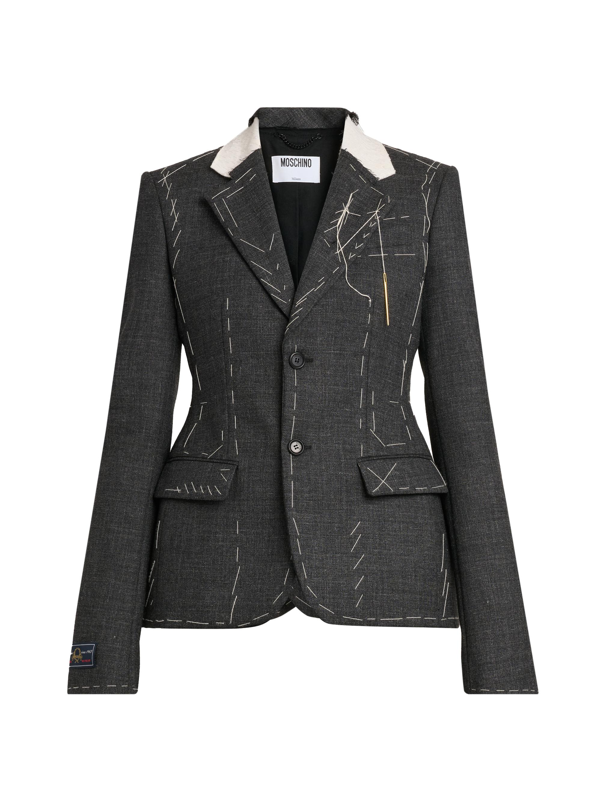 Moschino Women's Topstitched Wool Jacket - Multi Grey