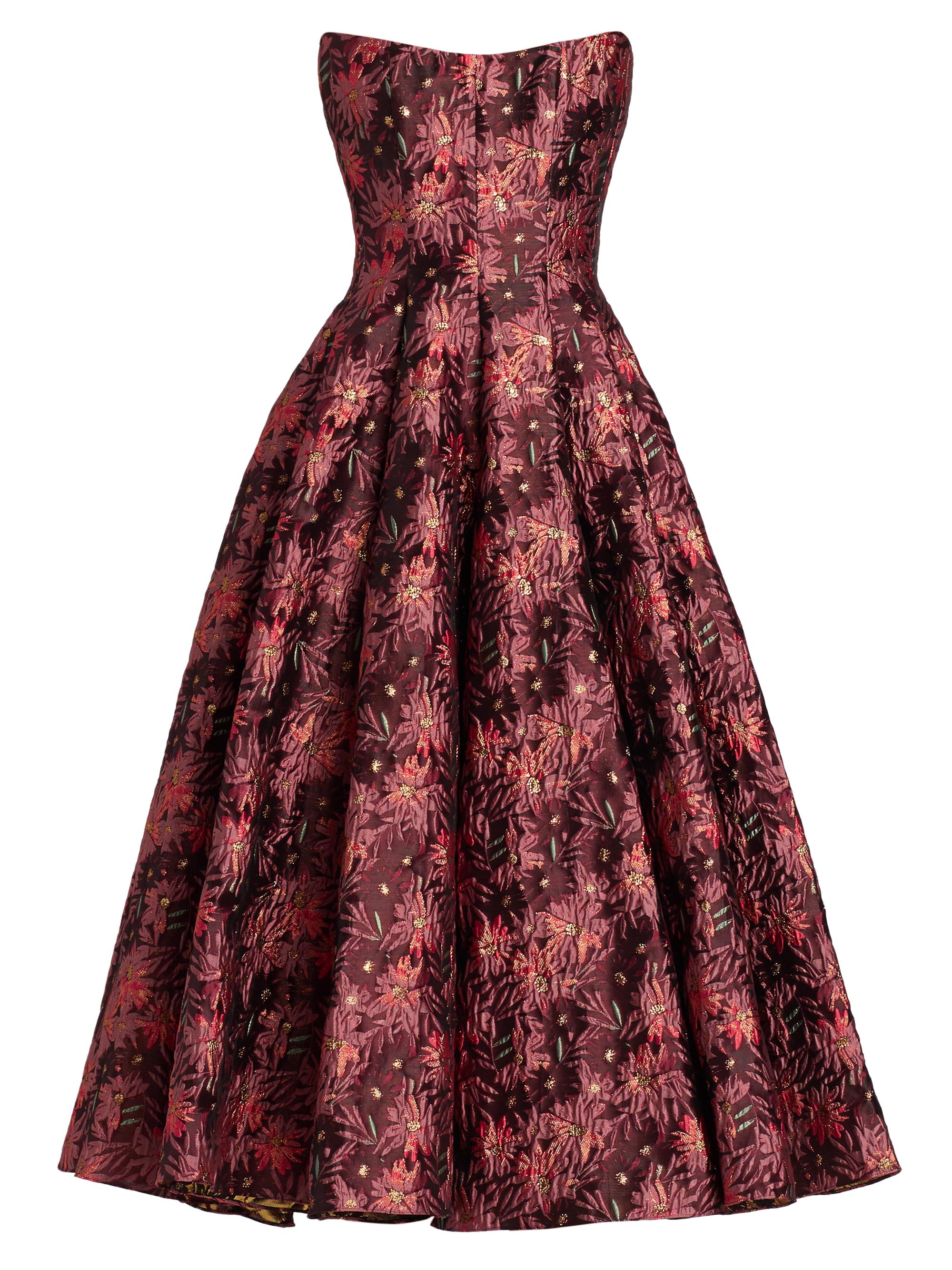 Markarian Women's Rousseau Floral Brocade Midi Dress - Burgundy Metallic Daisy