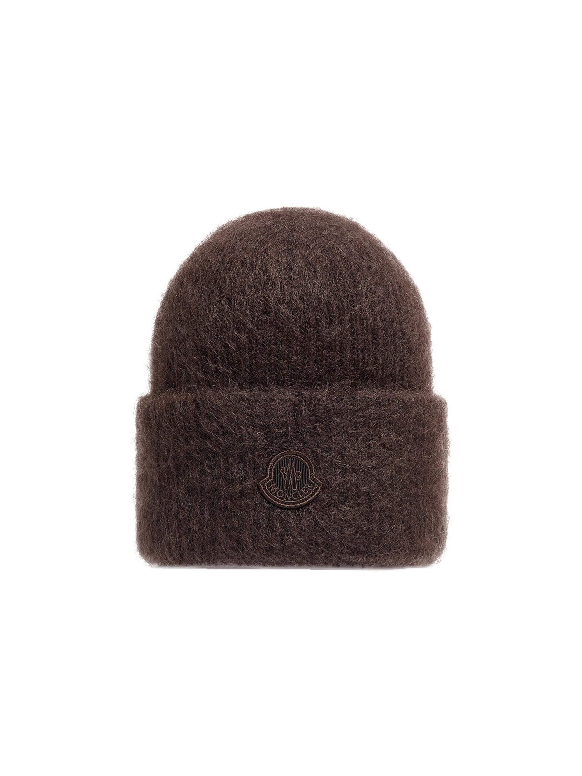 Moncler Women's Beanie Hat in Mohair & Wool Blend - Dark Brown