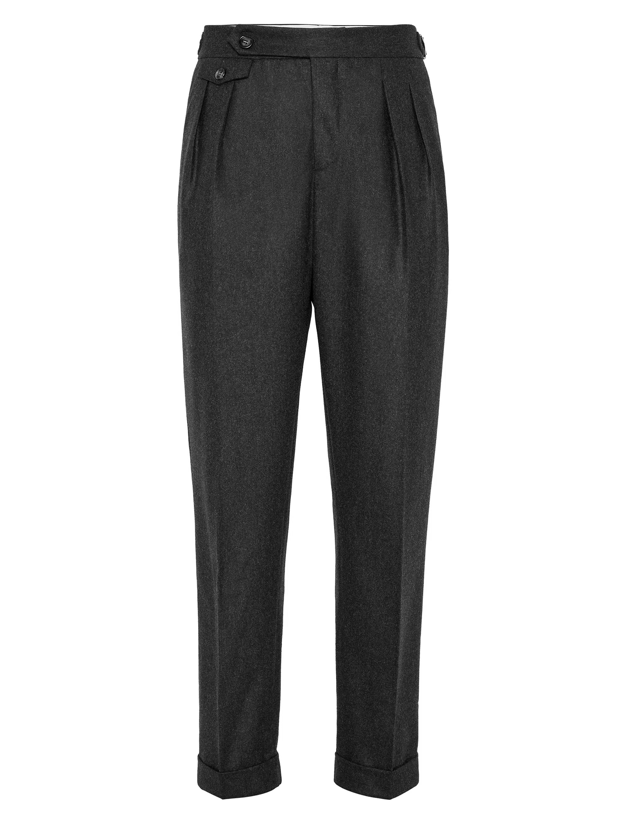 Brunello Cucinelli Men's Virgin Wool Flannel Tailor Fit Trousers - Night