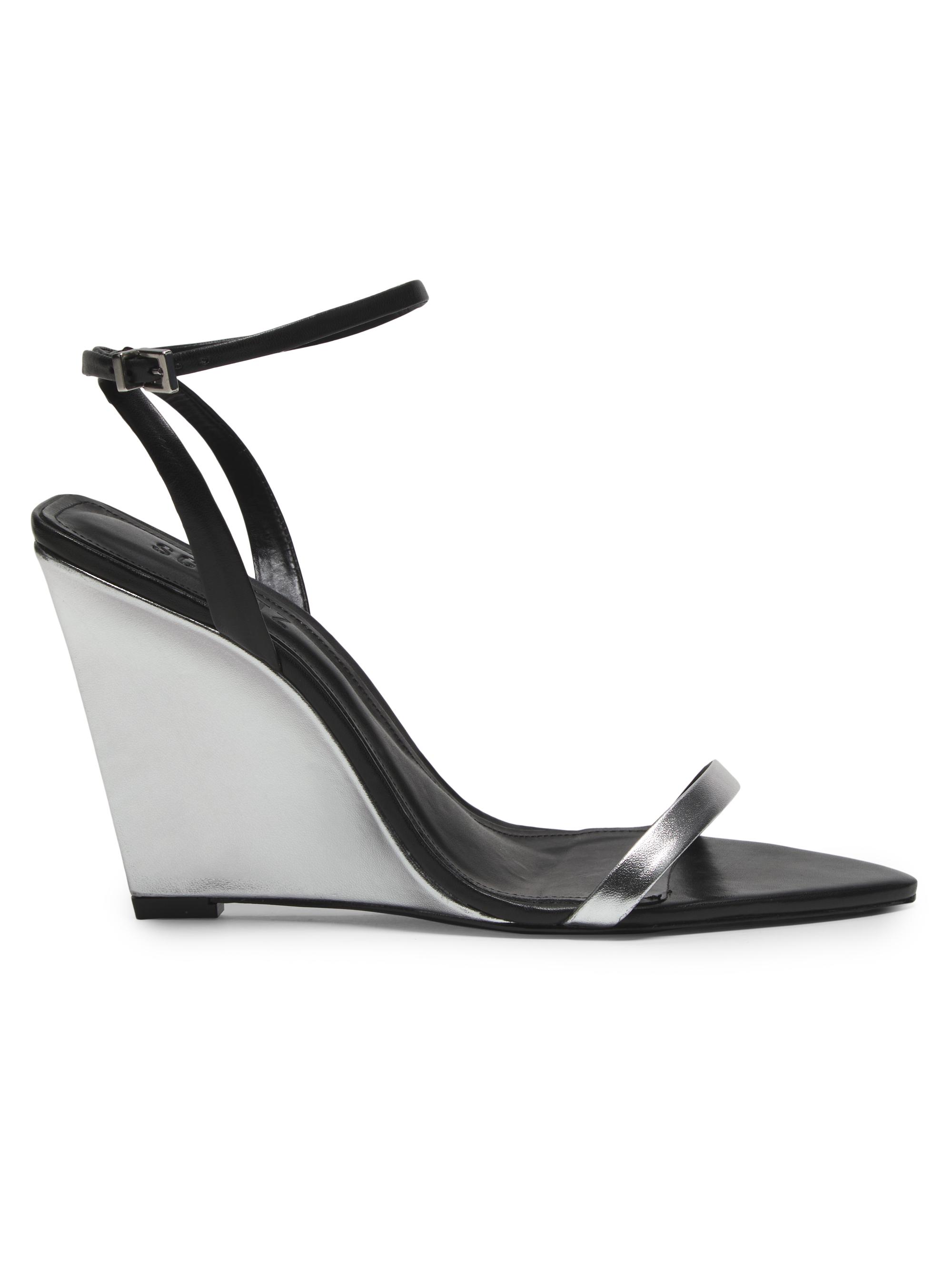 Schutz Women's Melanie 100MM Leather Wedge Sandals - Prata Black