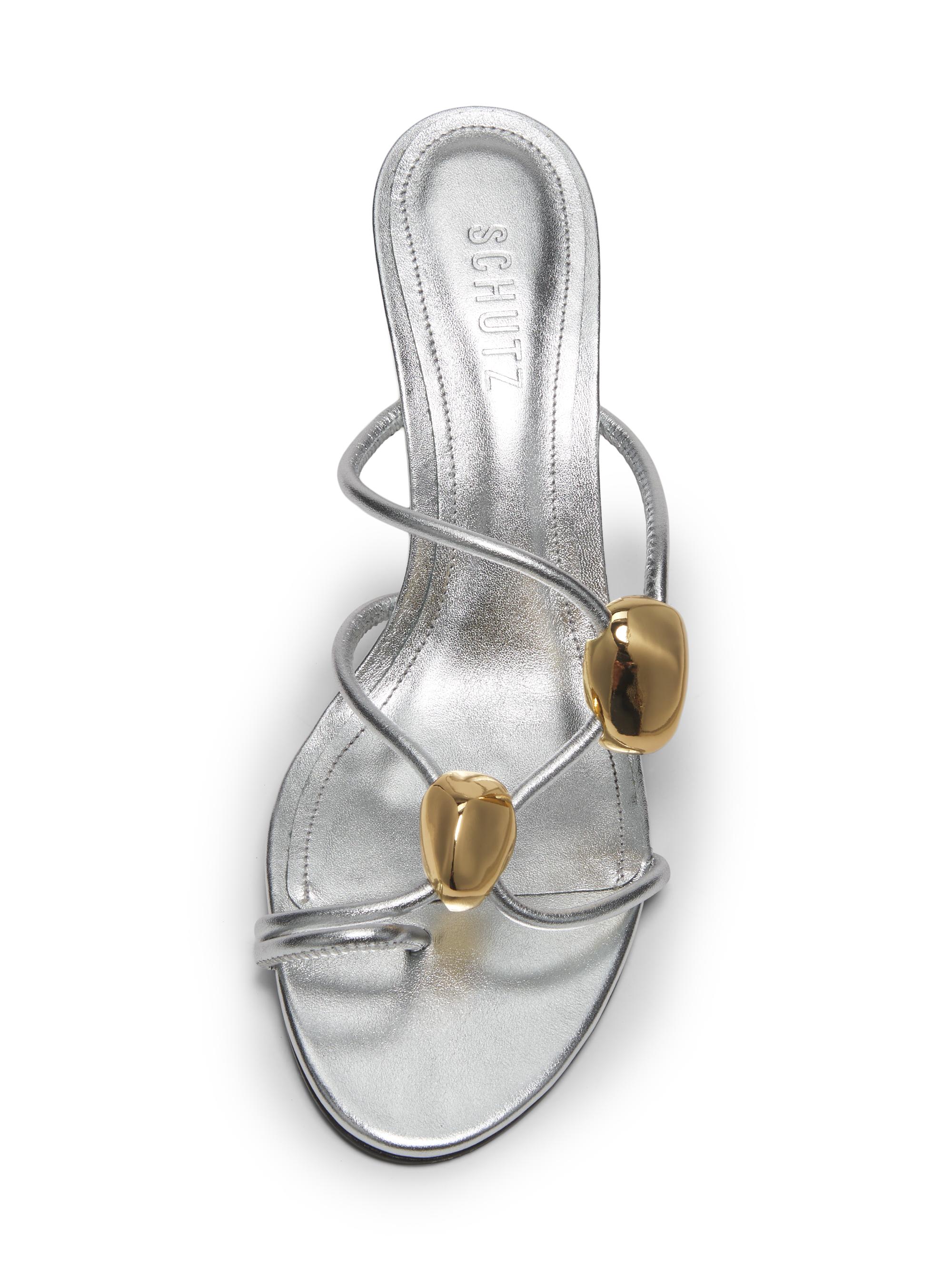 Schutz Hera 75MM Metallic Leather Mules | Saks Fifth Avenue