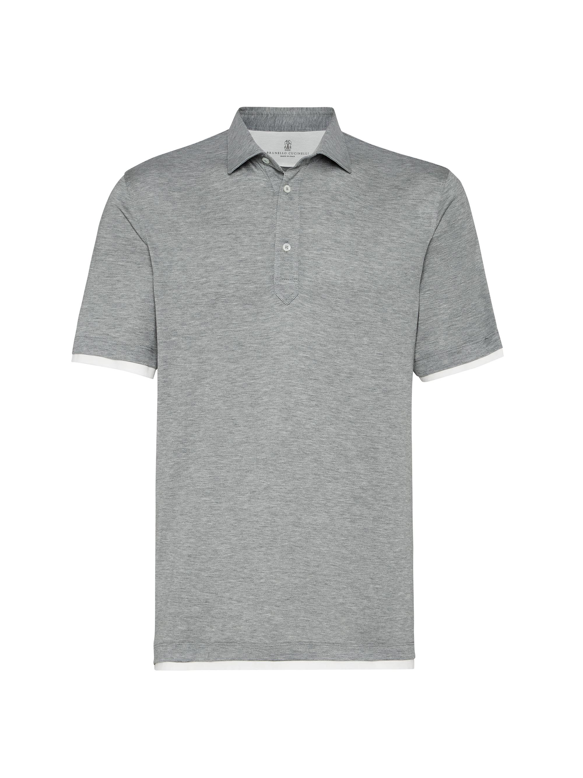 Brunello Cucinelli Men's Silk and Cotton Lightweight Jersey Polo Shirt - Grey
