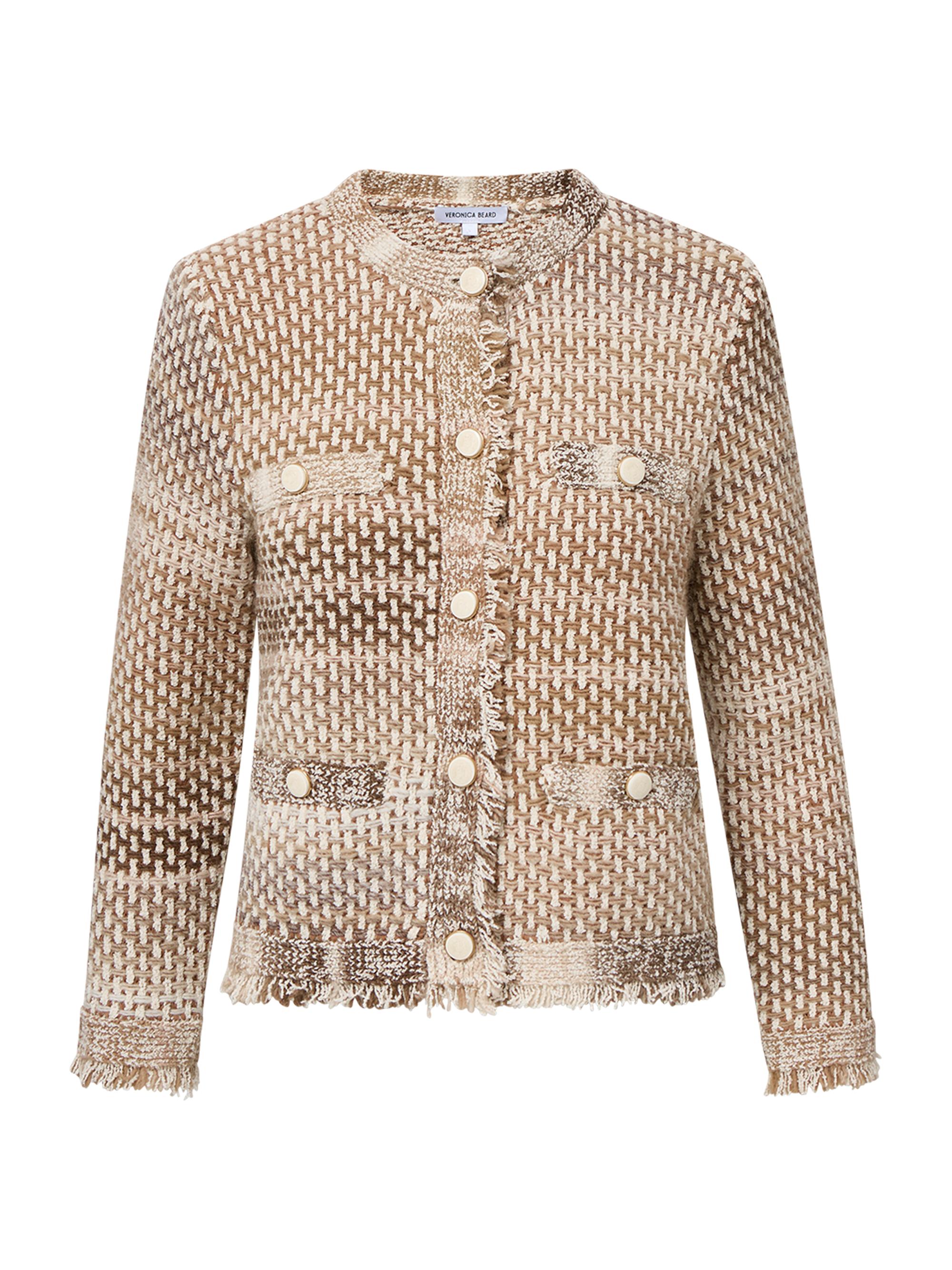 Veronica Beard Women's Sariyah Fringe Knit Jacket - Desert Khaki Multi