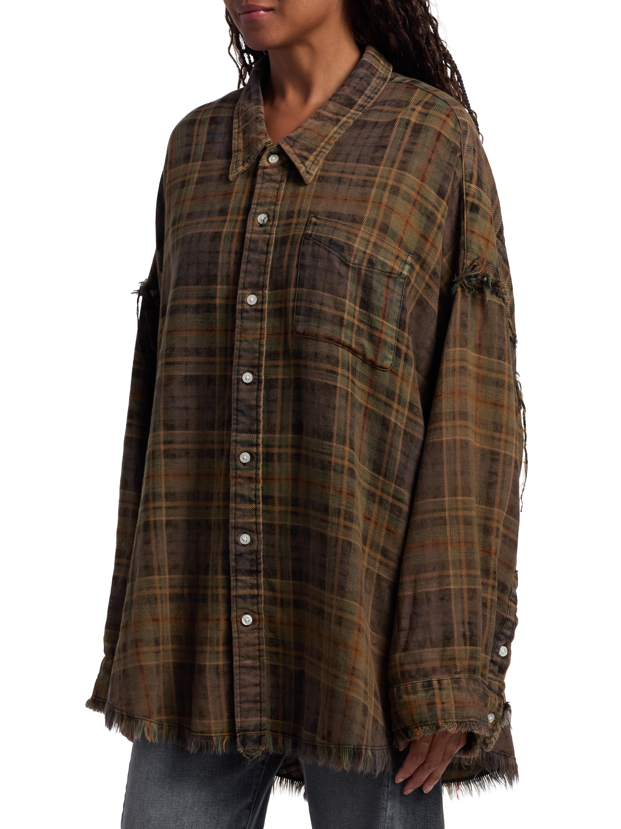 R13 Shredded-Seam Plaid Cotton Shirt | Saks Fifth Avenue