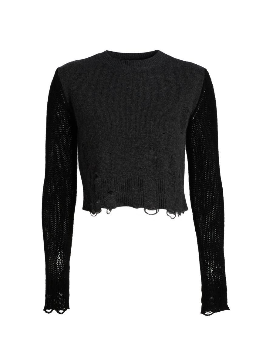 R13 Women's Distressed Rib-knit Cashmere Crop Sweater In Black