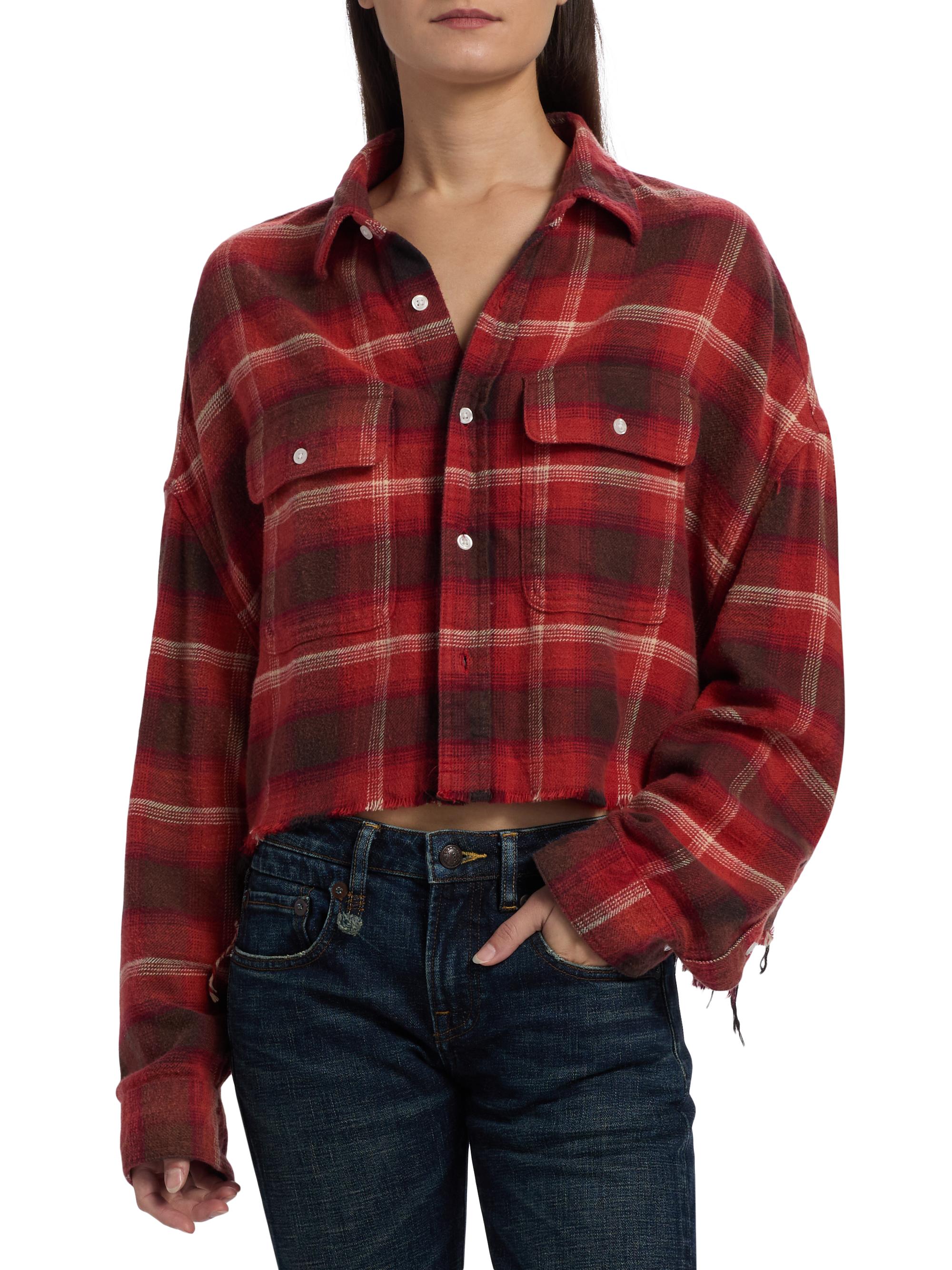 R13 Plaid Cotton Crop Shirt | Saks Fifth Avenue