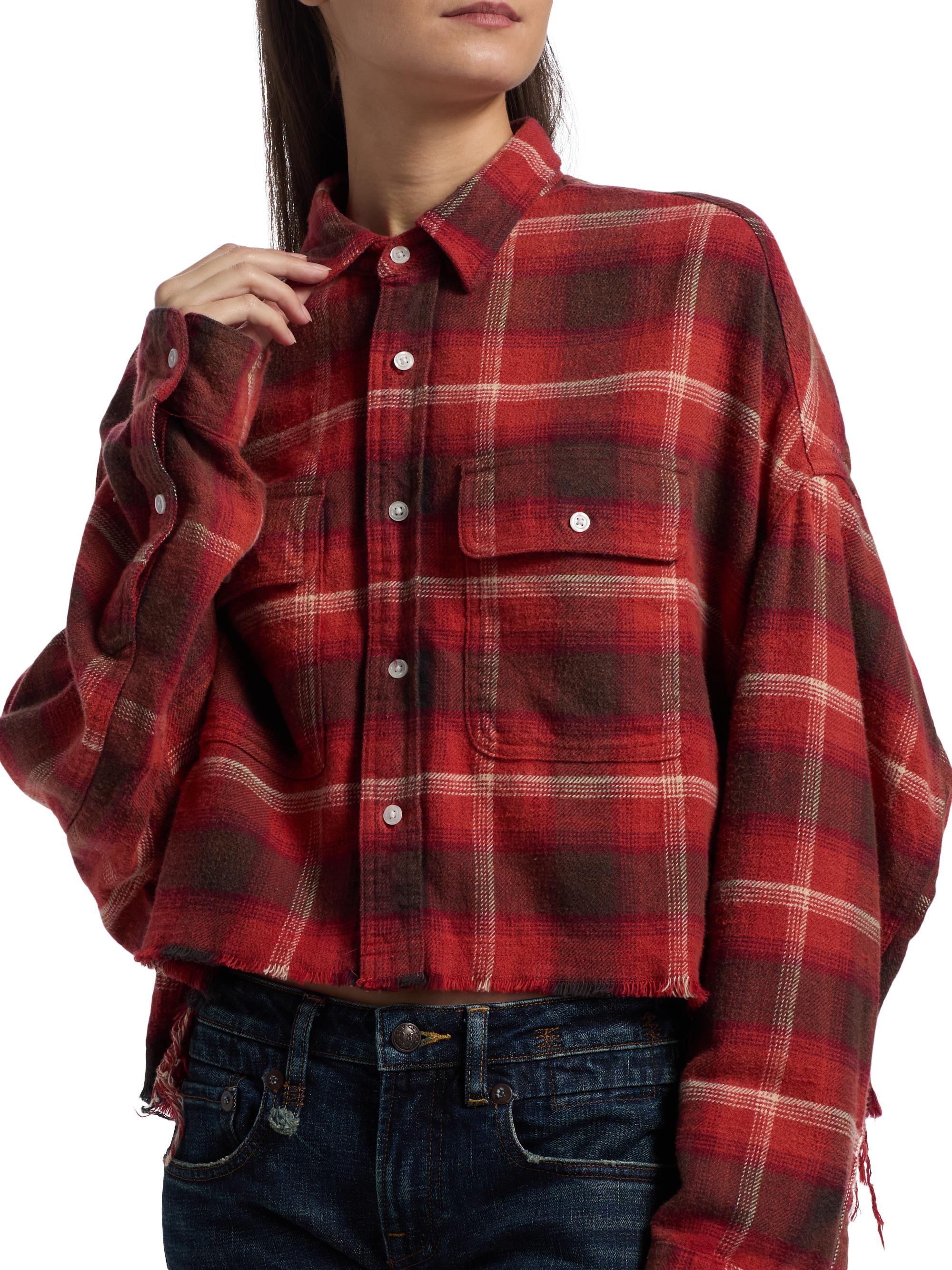 R13 Plaid Cotton Crop Shirt | Saks Fifth Avenue