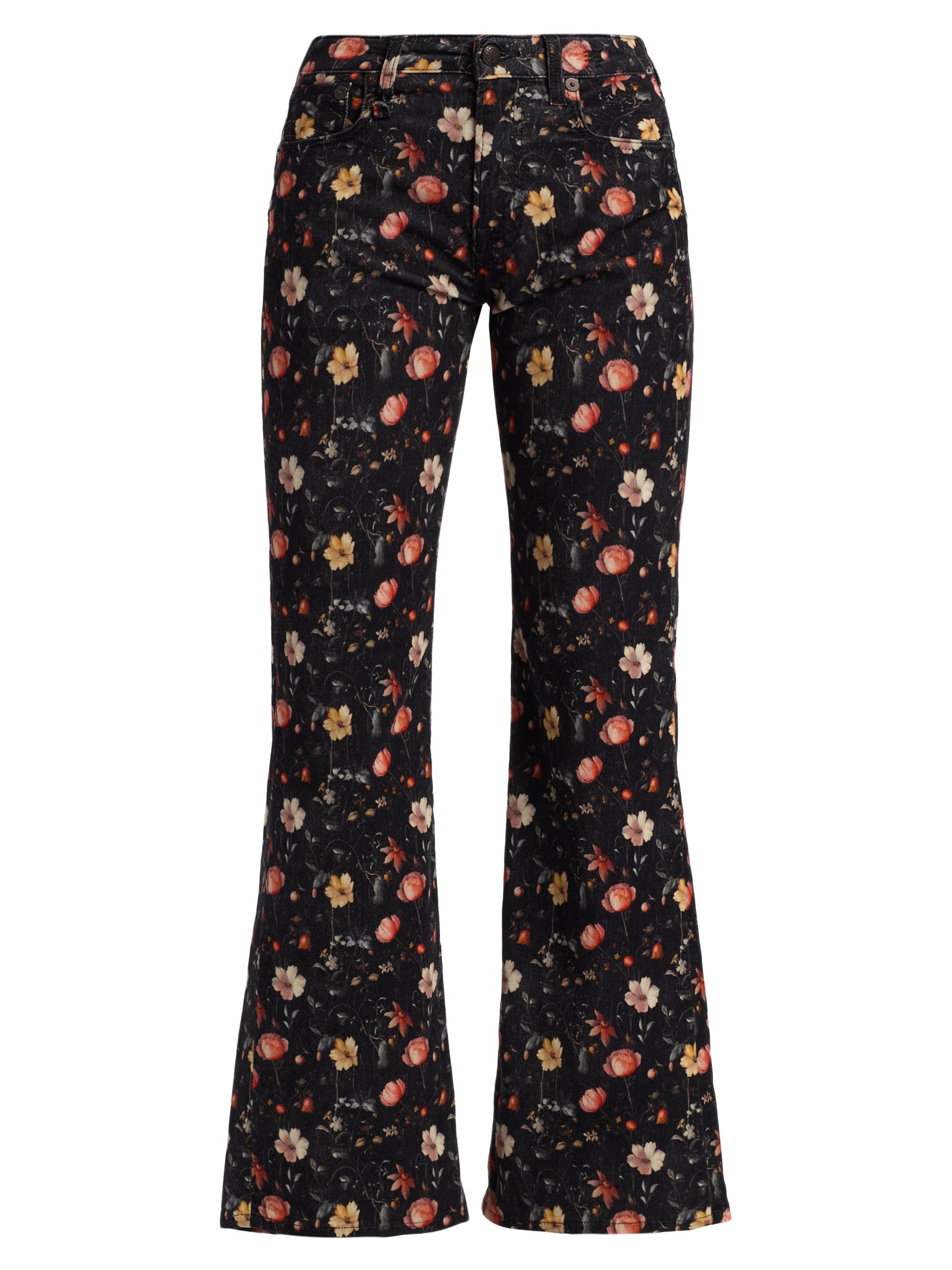 R13 Women's Joan Floral Kick Flare Jeans - Lunar Petal Velveteen Black