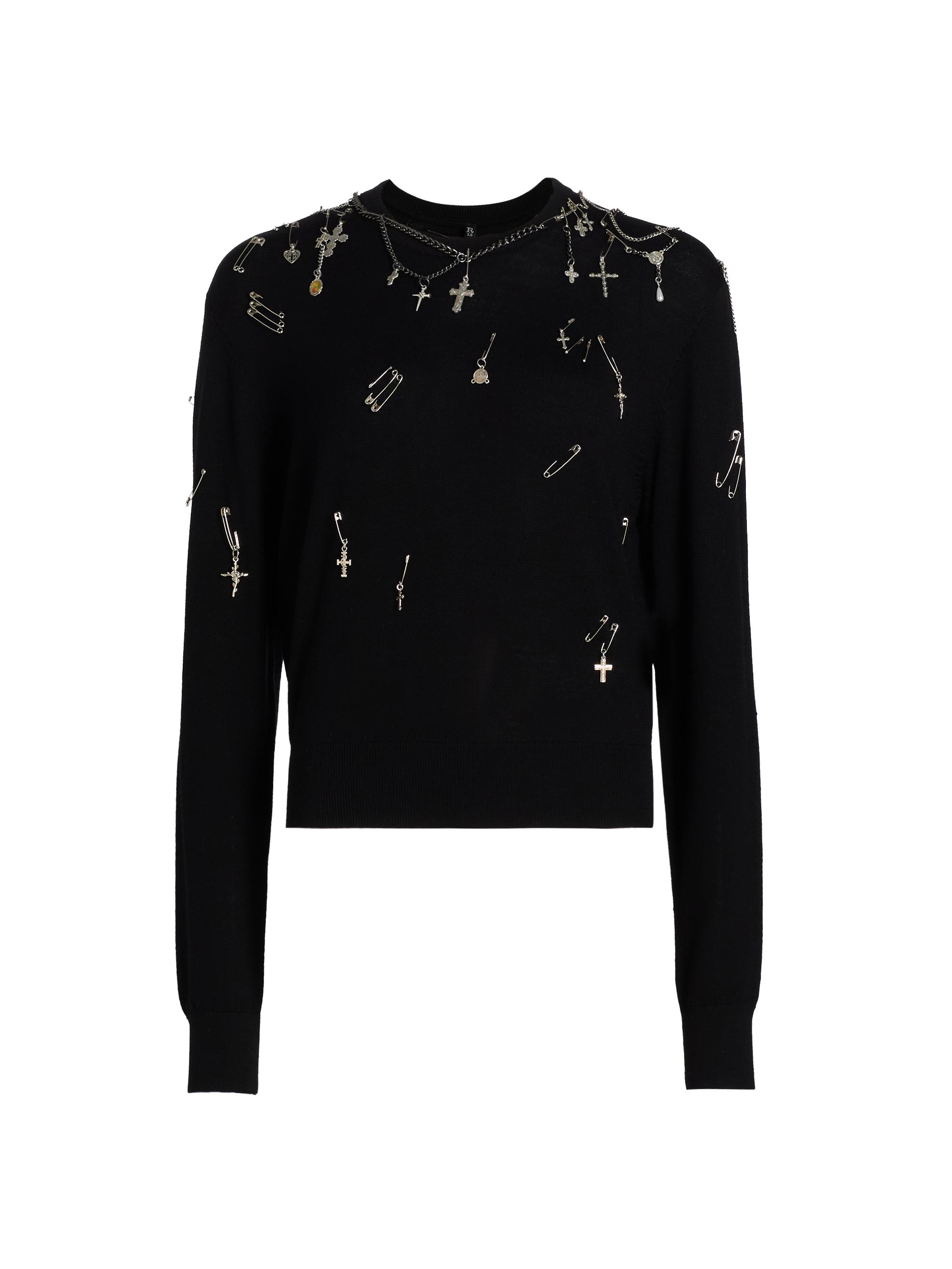 R13 Women's Embellished Merino Wool Sweater - Black