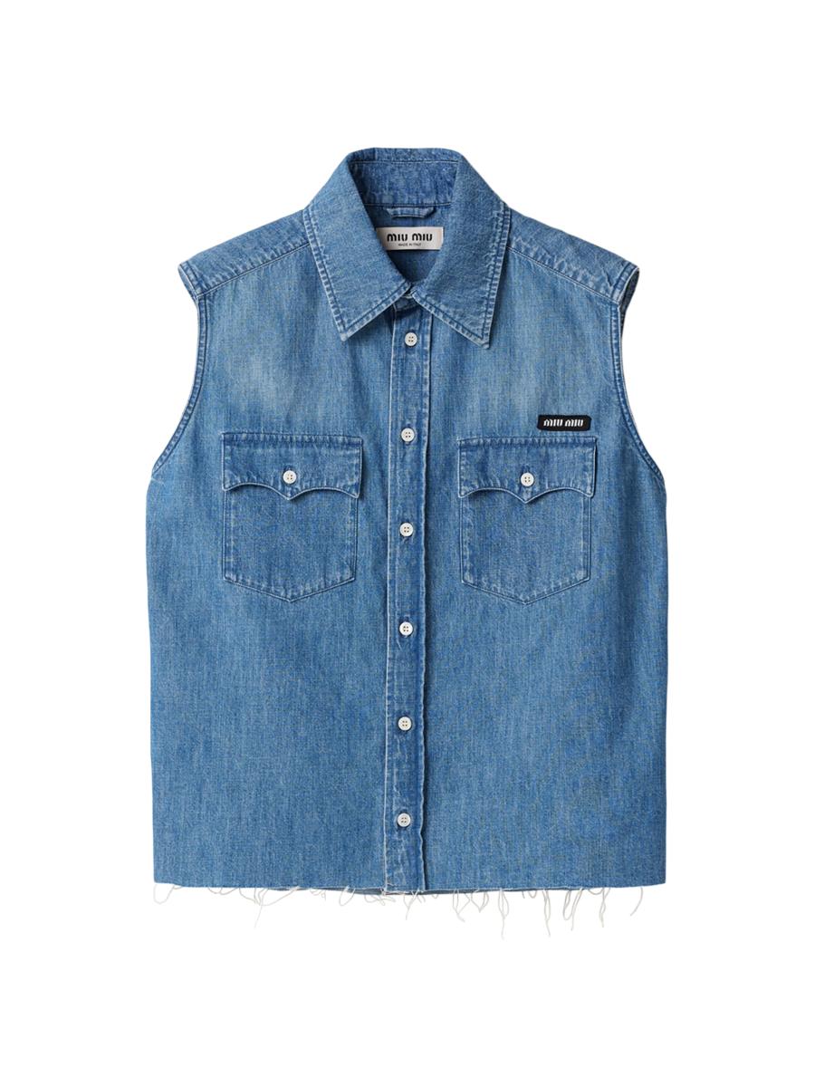 Miu Miu Sleeveless Chambray Shirt | Saks Fifth Avenue