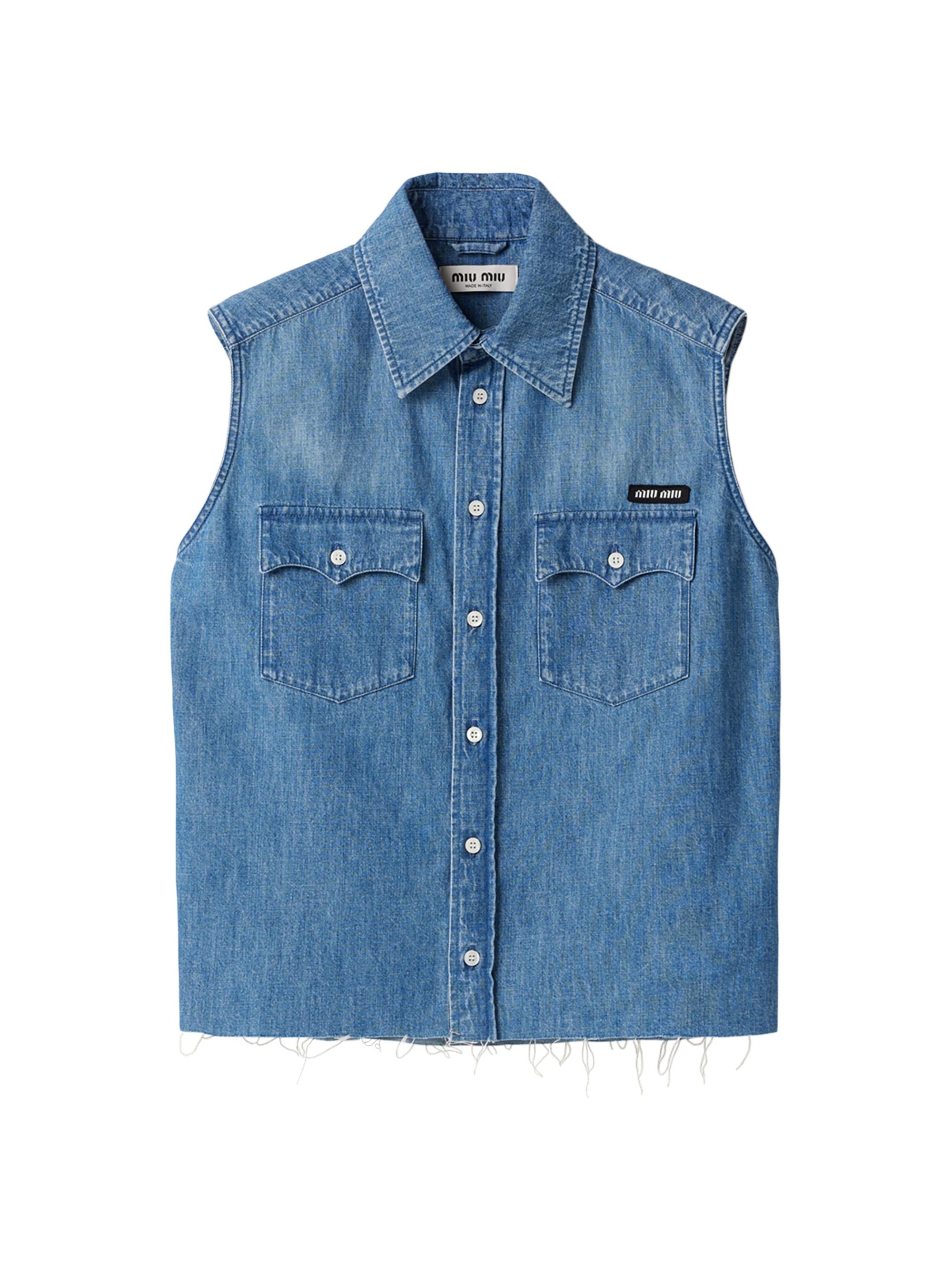 Miu Miu Women's Sleeveless Chambray Shirt - Blue