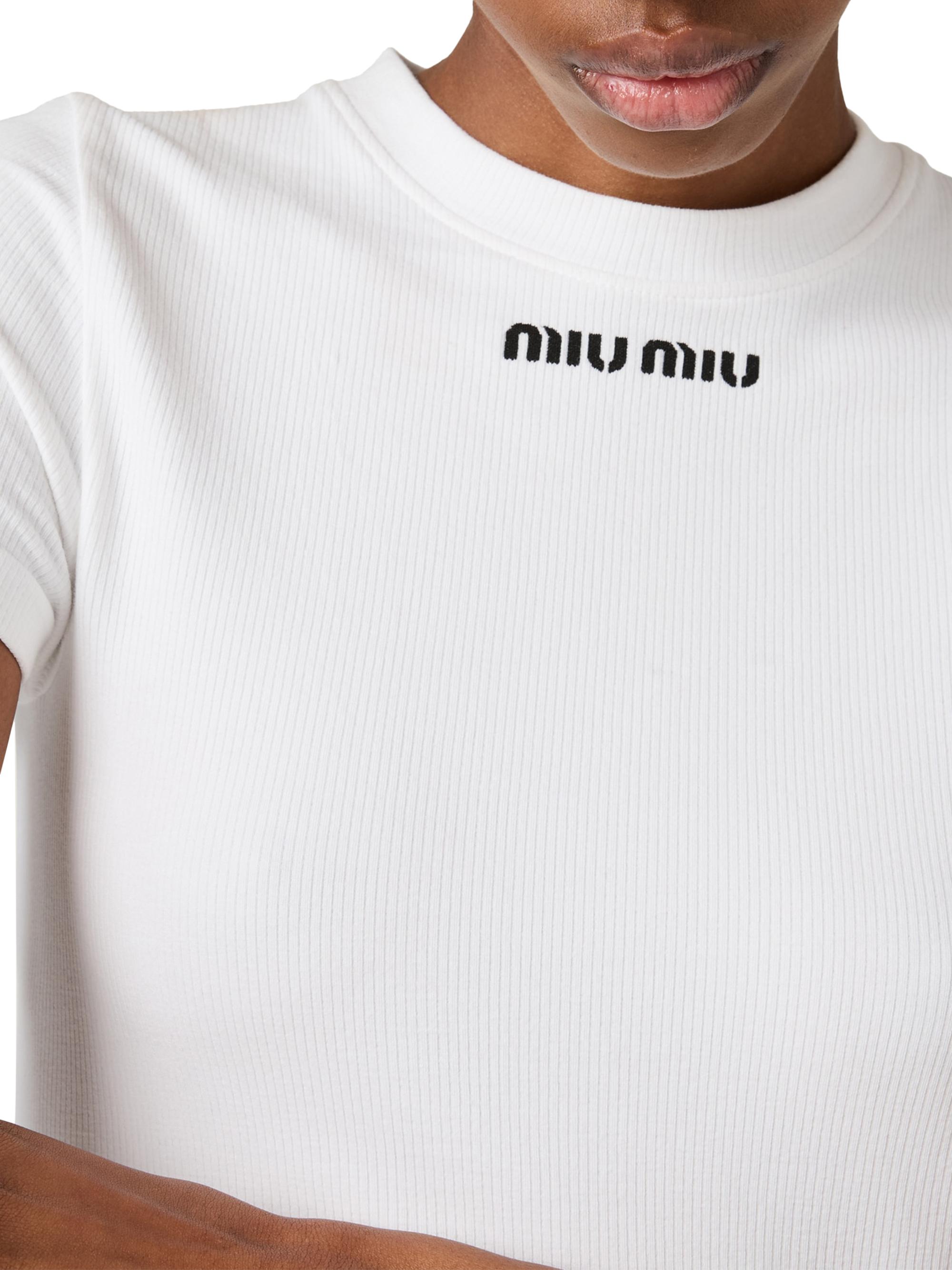 MIU MIU 長袖Tシャツ ホワイト Miu Miu Women's' Logo Patch Long-Sleeve T-Shirt in White | LN-CC®