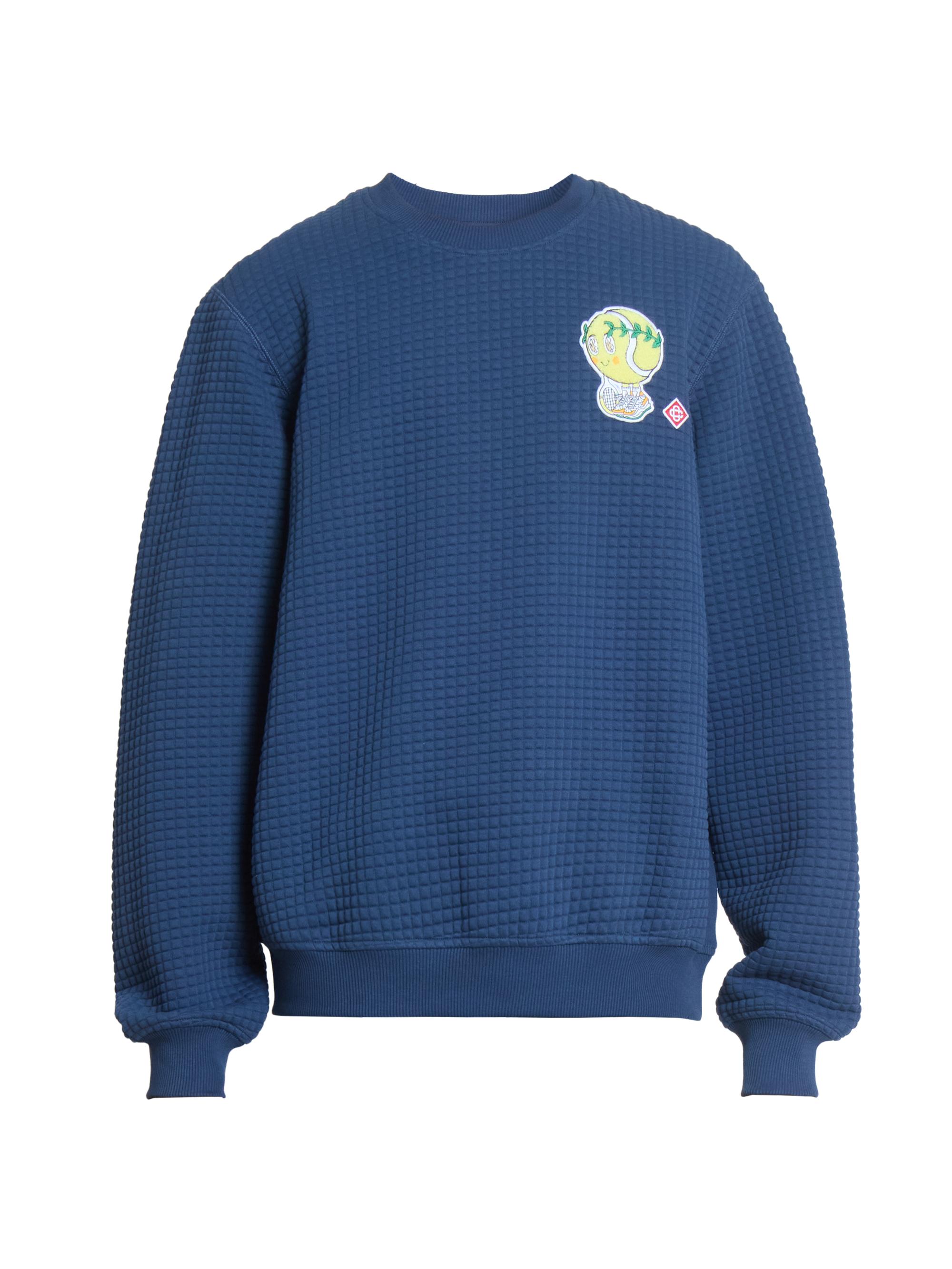 Casablanca Men's Tennis Waffle-Knit Crewneck Sweatshirt - Navy Grid Jersey