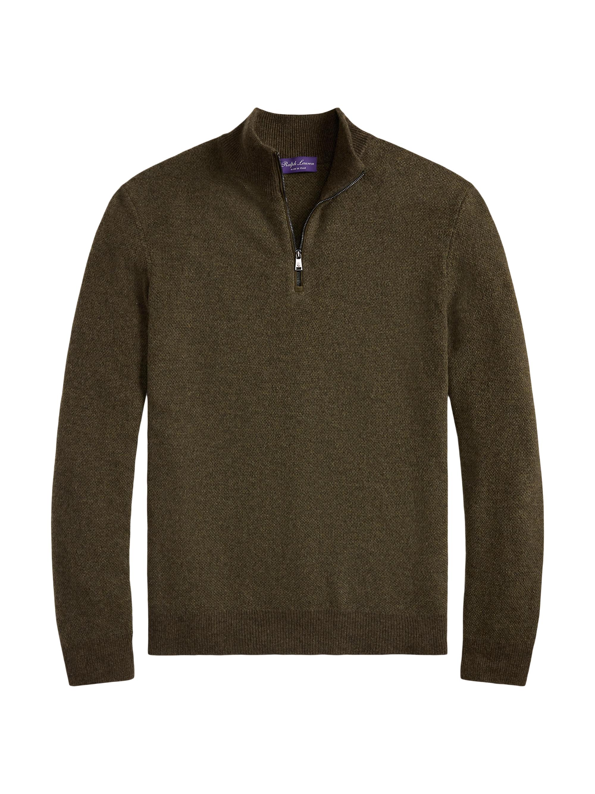 Ralph Lauren Purple Label Plaid Cashmere-Wool Polo-Collar Sweater