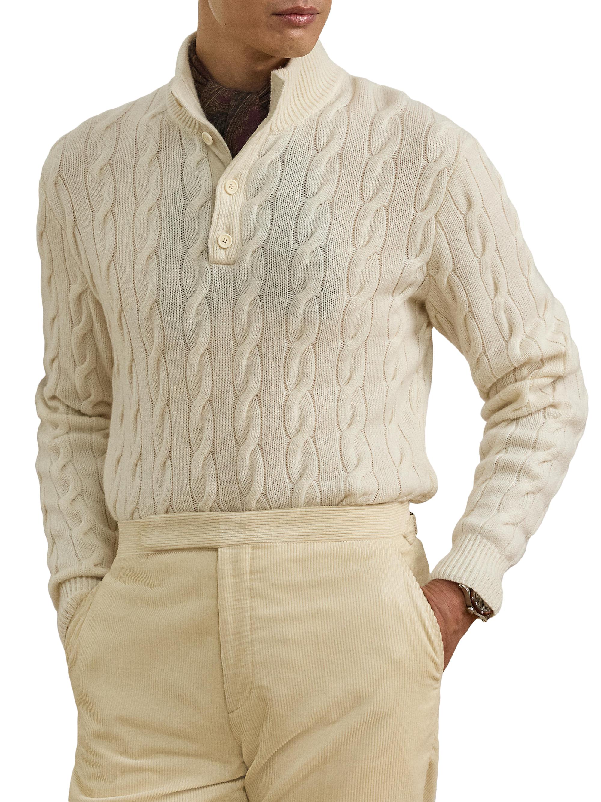 Ralph Lauren Purple Label Cable-Knit Cashmere Stand-Neck Sweater