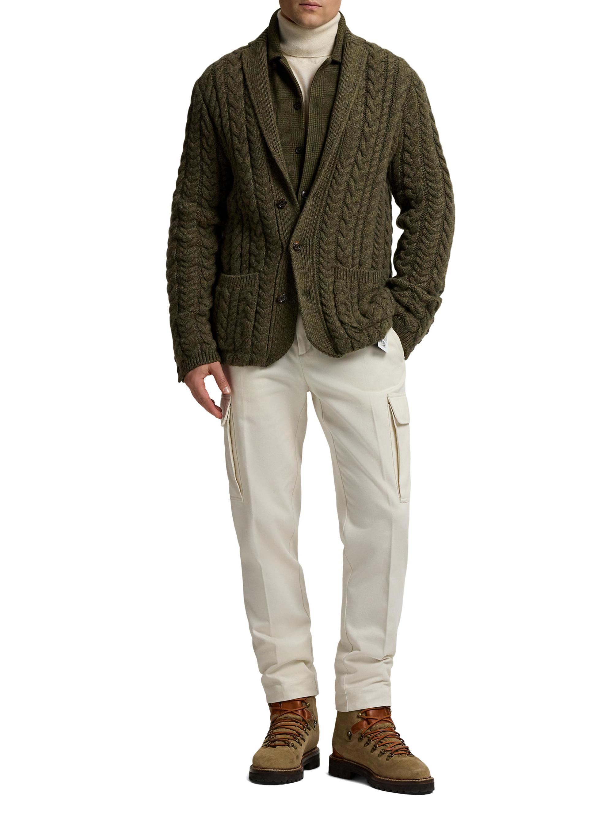 Ralph Lauren Purple Label Men's Blazer-Style Cable-Knit Cashmere Sweater - Thicket Moss Melange