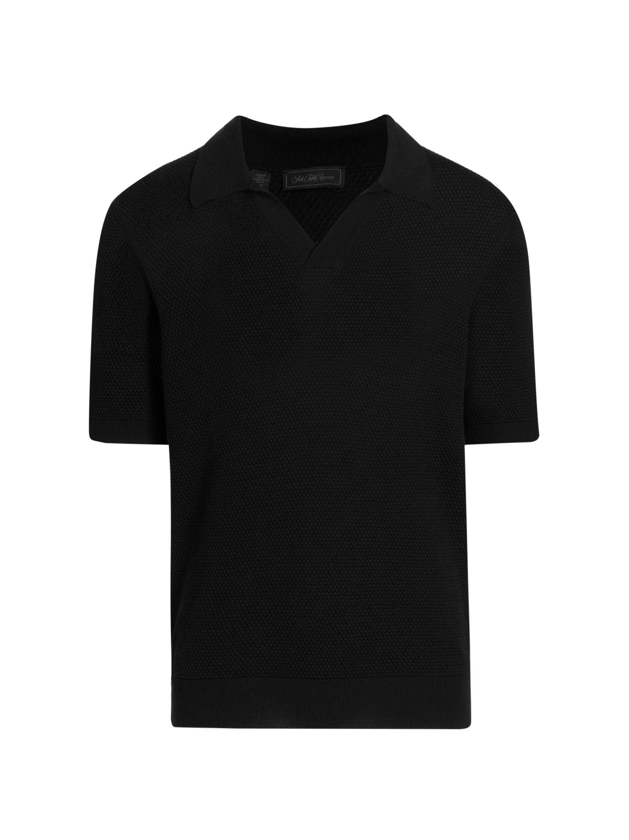 Saks Fifth Avenue Men's Waffled Cotton Johnny Collar Sweater - Black