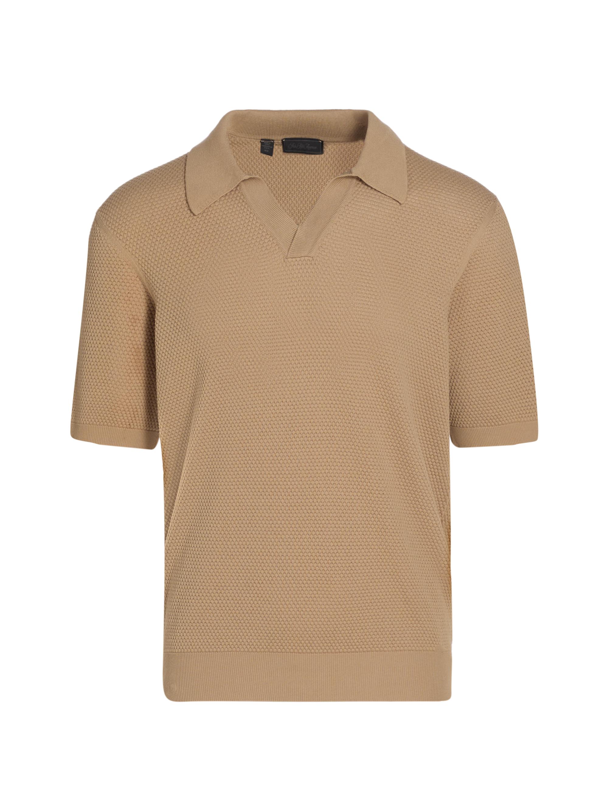 Waffled Cotton Johnny Collar Sweater