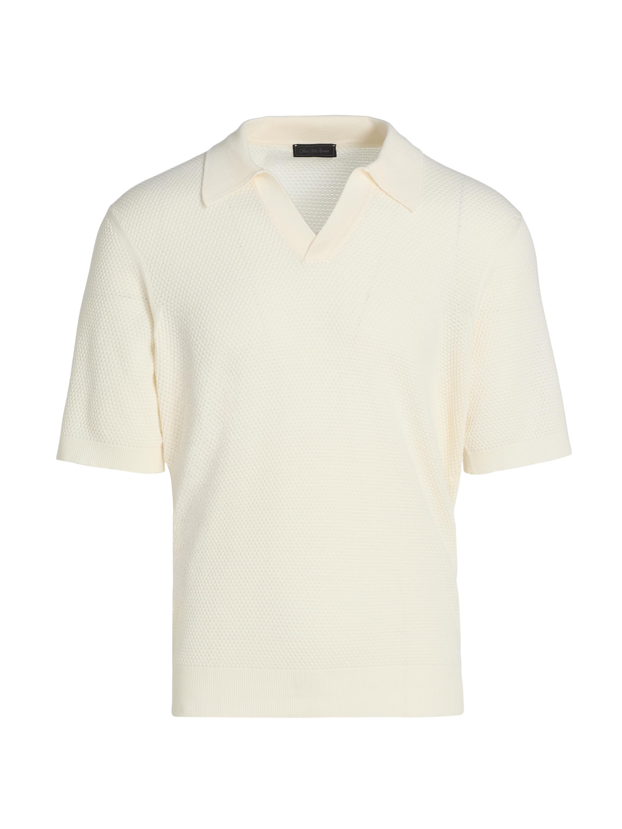 Saks Fifth Avenue Men's Waffled Cotton Johnny Collar Sweater - White | Thumbnail 8