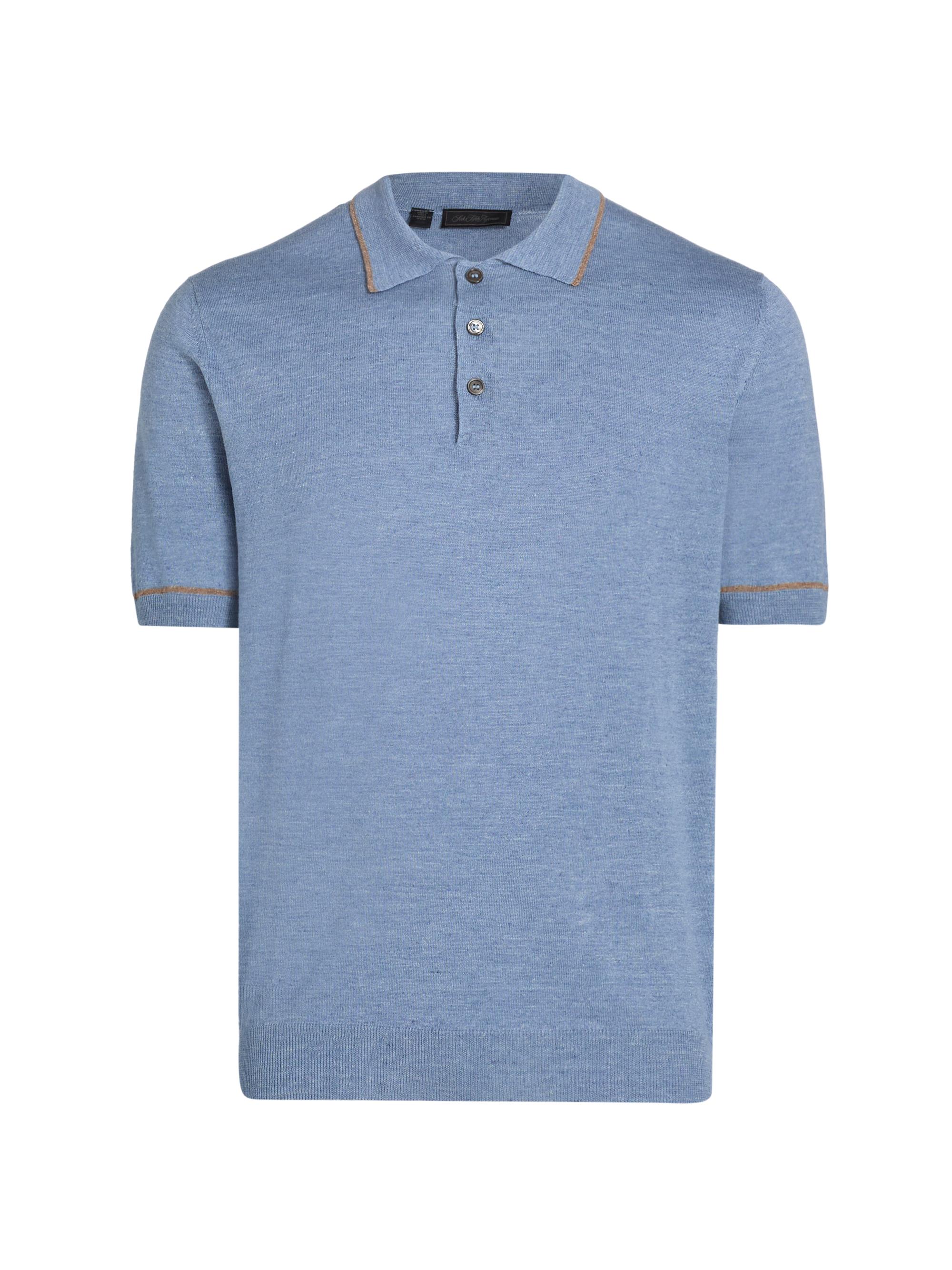 Saks Fifth Avenue Men's COLLECTION Tipped Linen-Cotton Knit Polo Shirt - Azzurro | Thumbnail 8