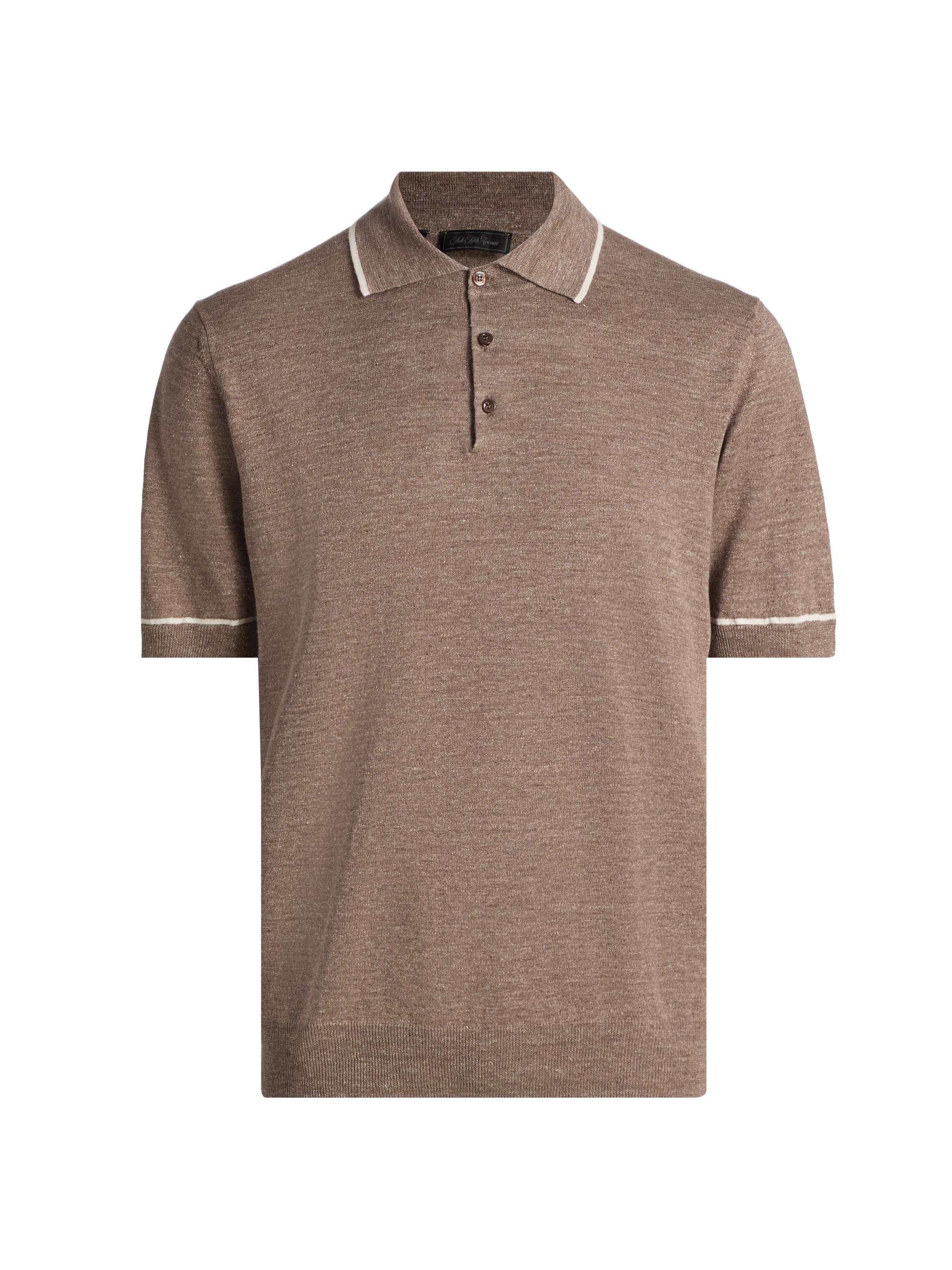 Saks Fifth Avenue Men's COLLECTION Tipped Linen-Cotton Knit Polo Shirt - Brown White