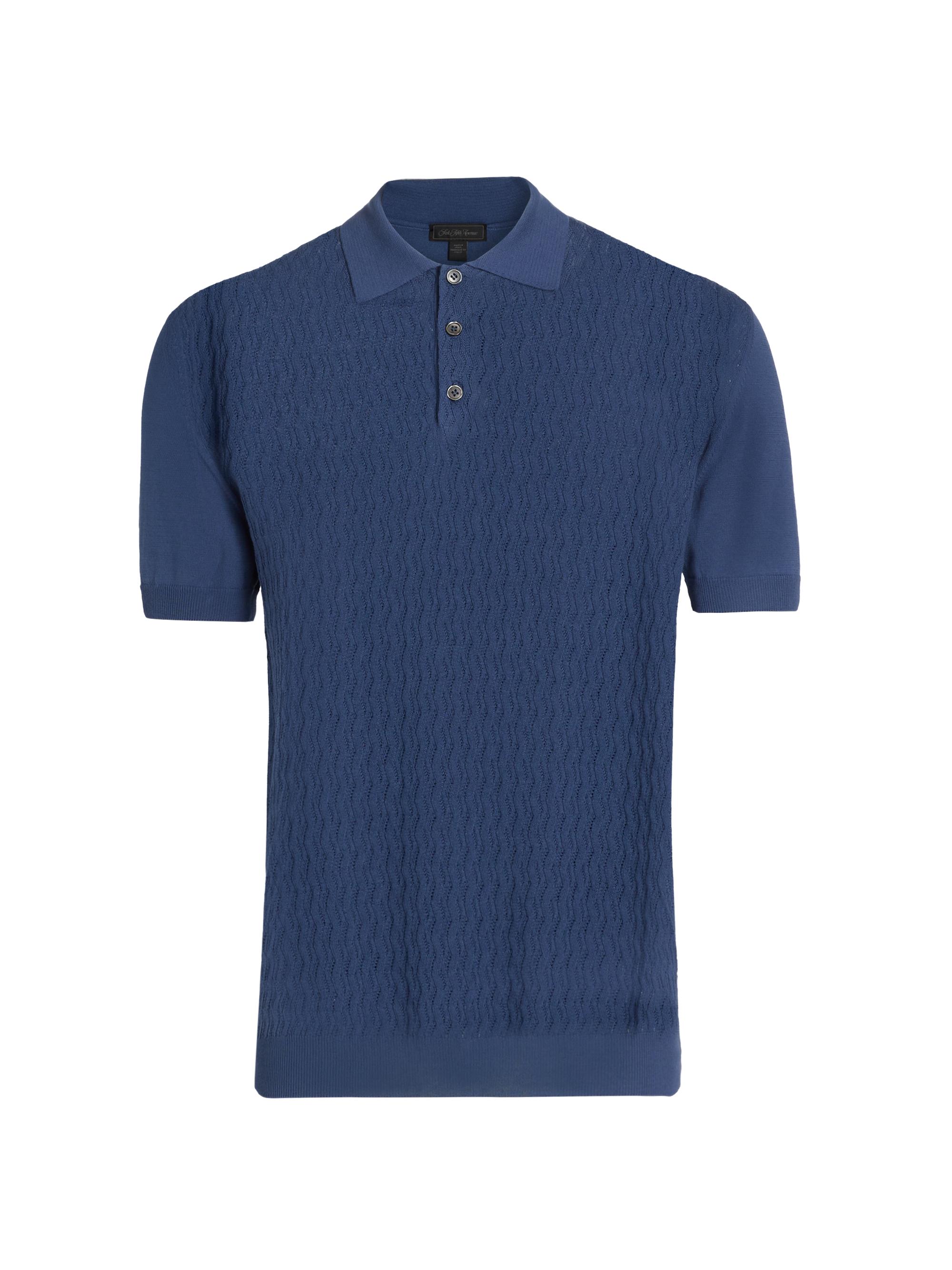 Saks Fifth Avenue Men's COLLECTION Basketweave Knit Cotton Polo Shirt - Blue