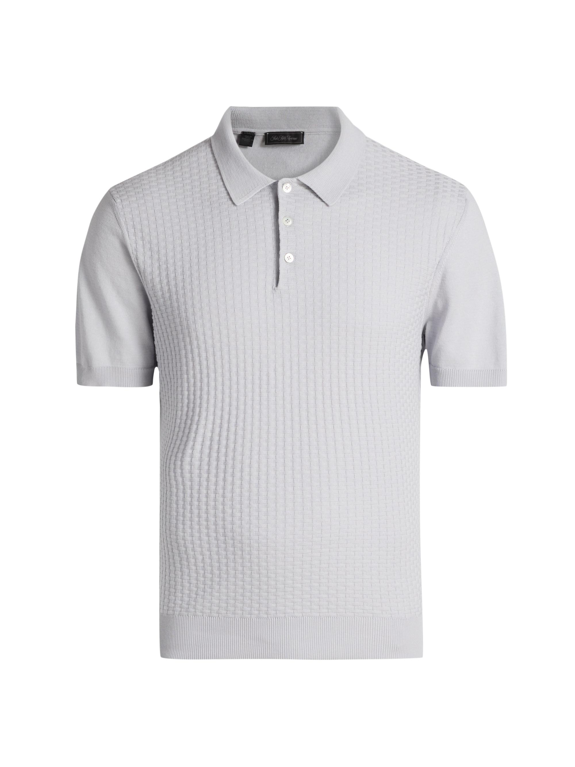 Saks Fifth Avenue Men's COLLECTION Basketweave Knit Cotton Polo Shirt - Grey | Thumbnail 8
