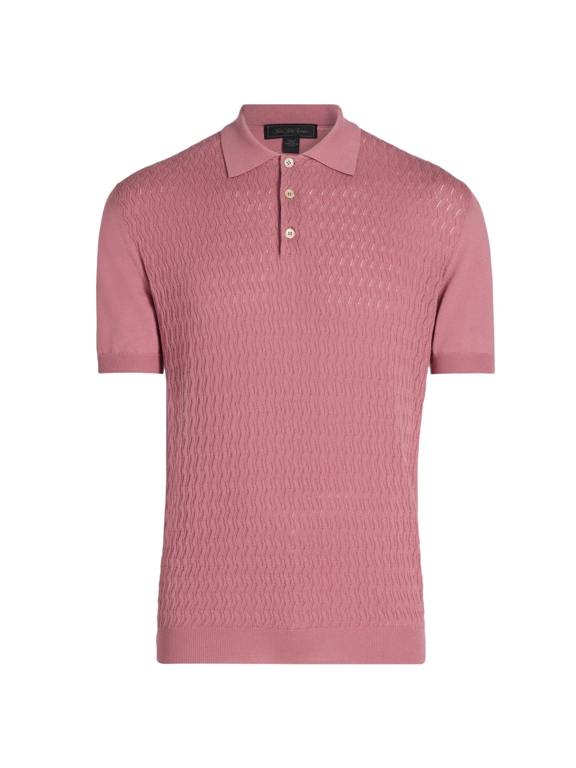 Saks Fifth Avenue Men's COLLECTION Basketweave Knit Cotton Polo Shirt - Pink | Thumbnail 8