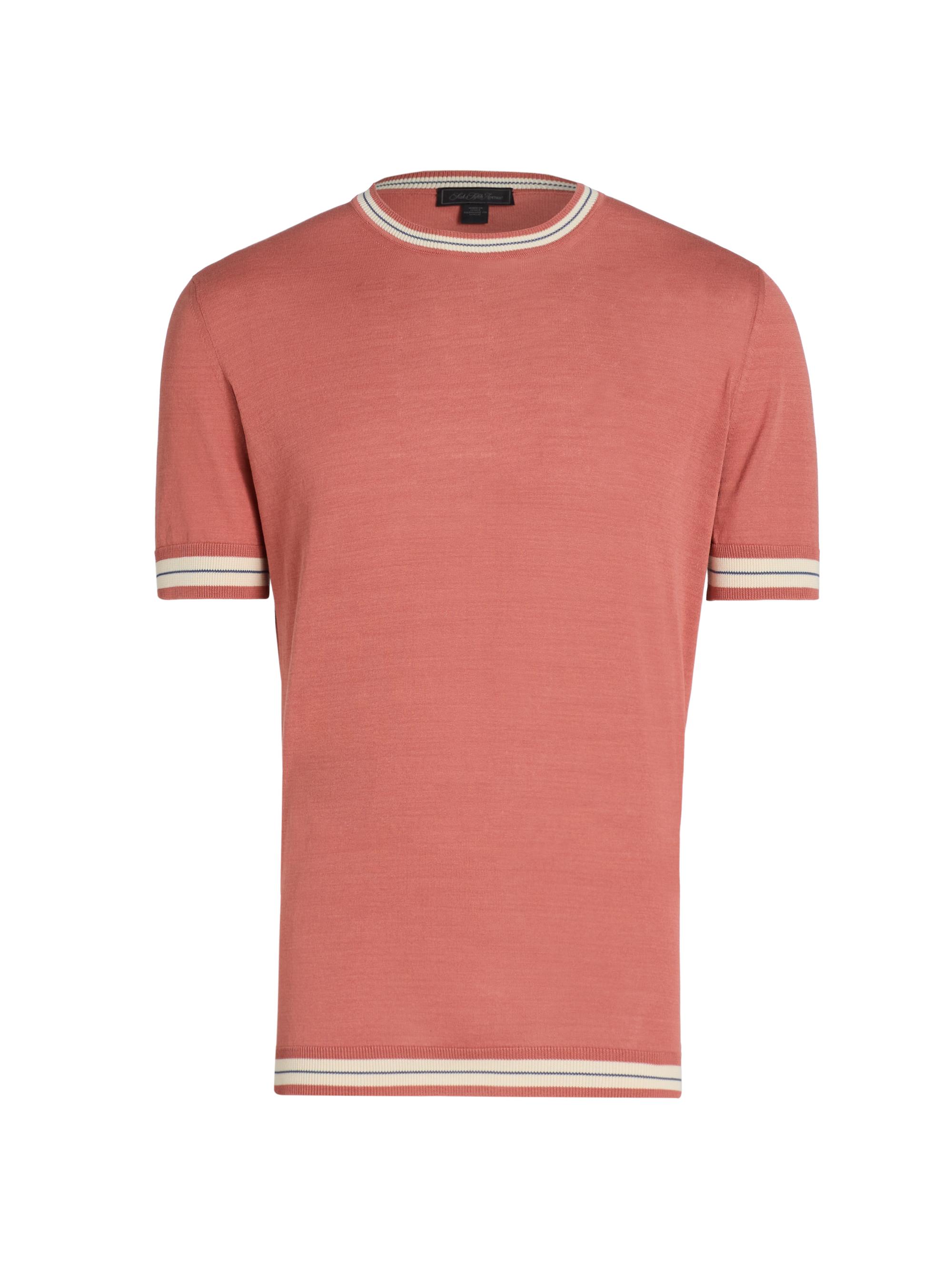 Saks Fifth Avenue Men's Striped-Trim Cotton-Silk Short-Sleeve Sweater - Red Antique | Thumbnail 8