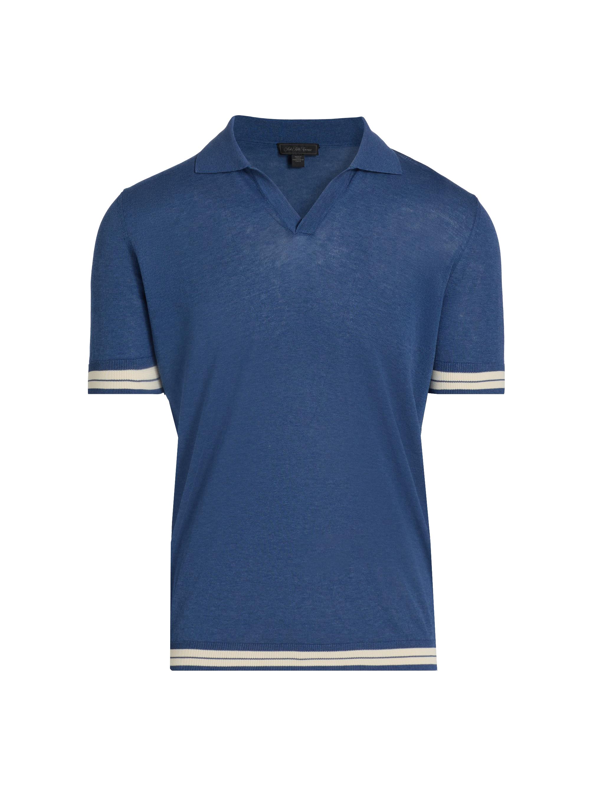 Saks Fifth Avenue Men's Striped-Trim Johnny Collar Polo Shirt - Blue