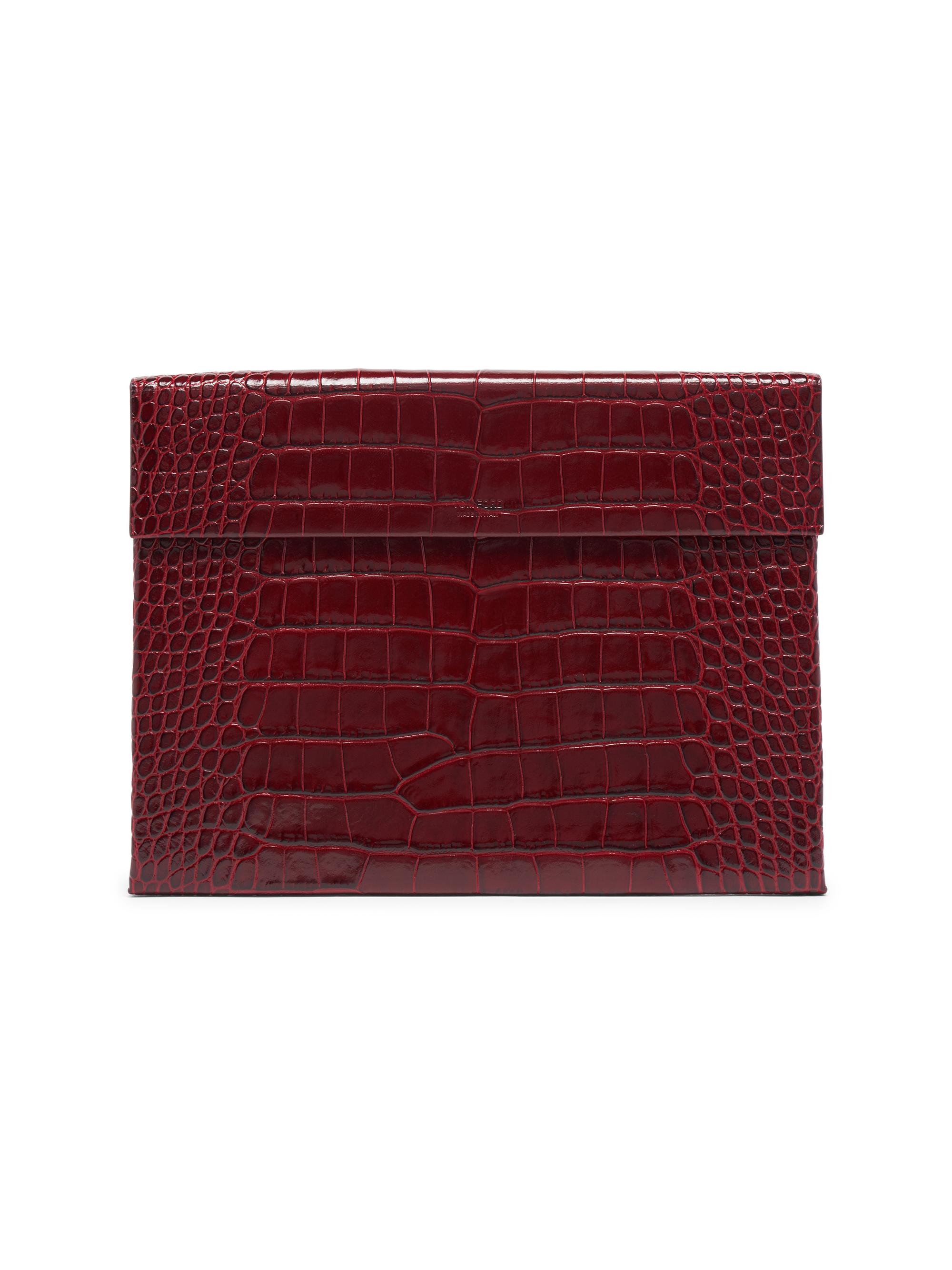 TOM FORD Men's Croc-Embossed Leather Portfolio - Ruby Red