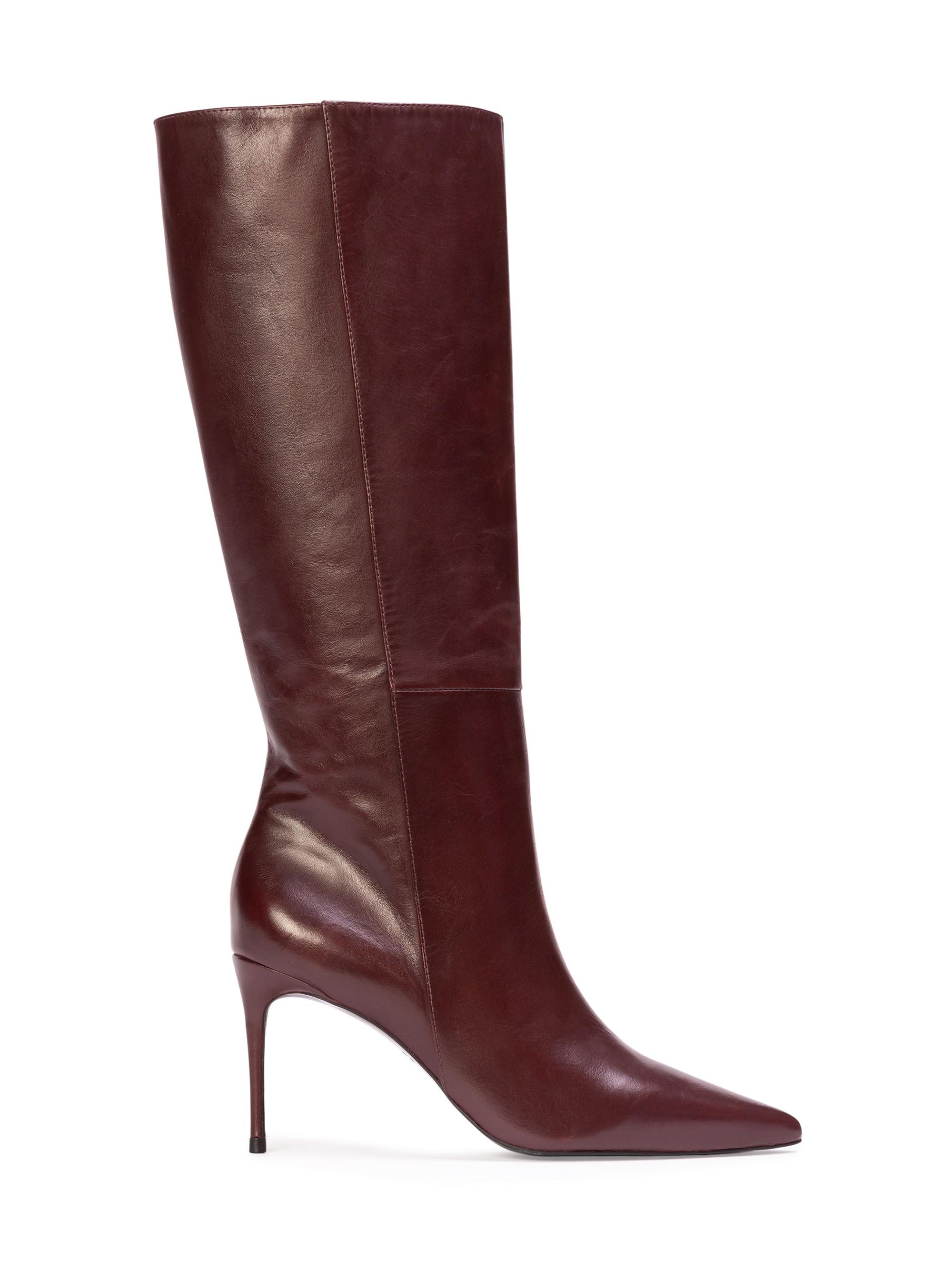 Black Suede Studio Women's Kath 80MM Leather Boots - Bordeaux Leather