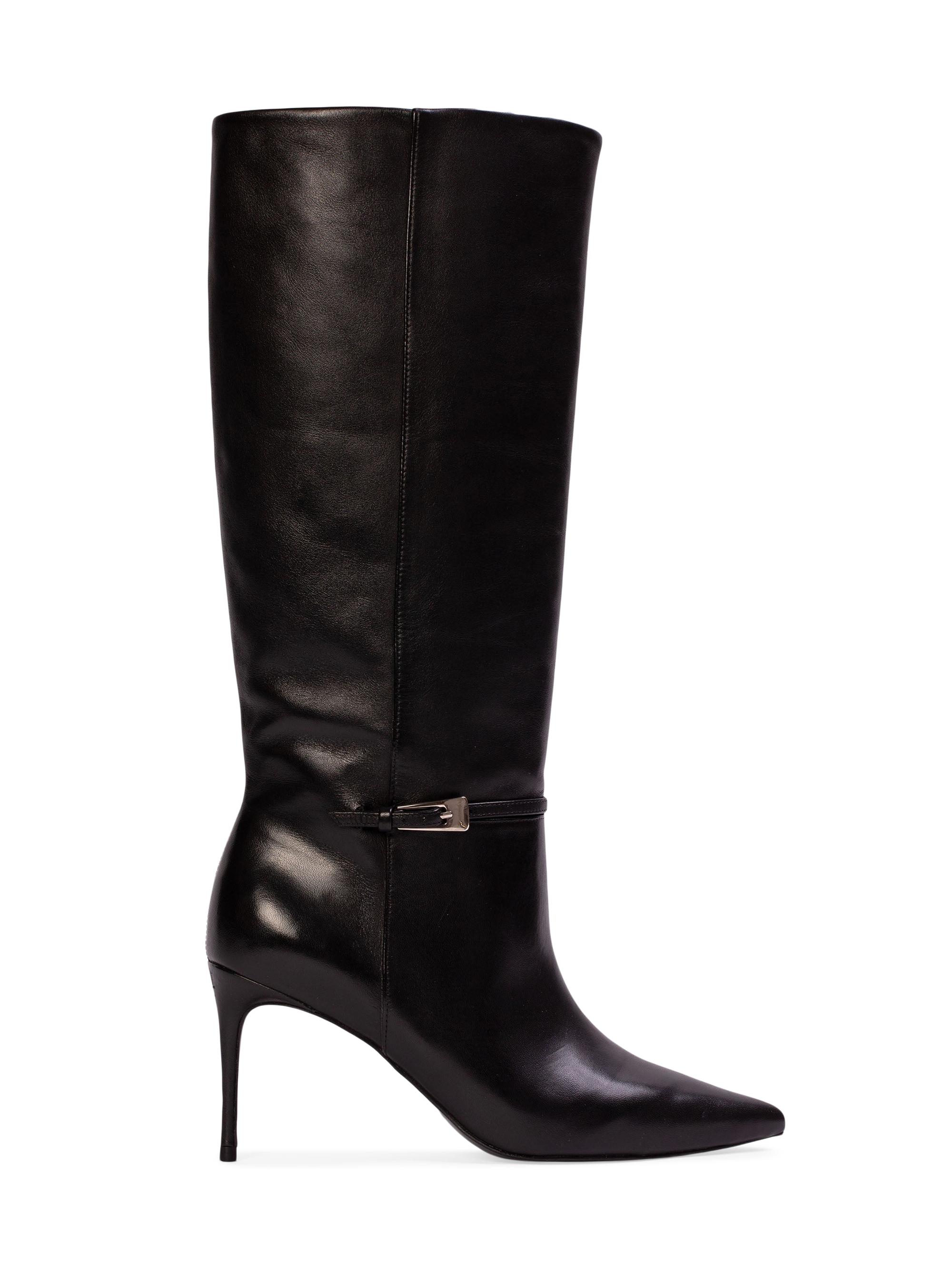 Black Suede Studio Women's Elo 80MM Leather Boots - Black Leather