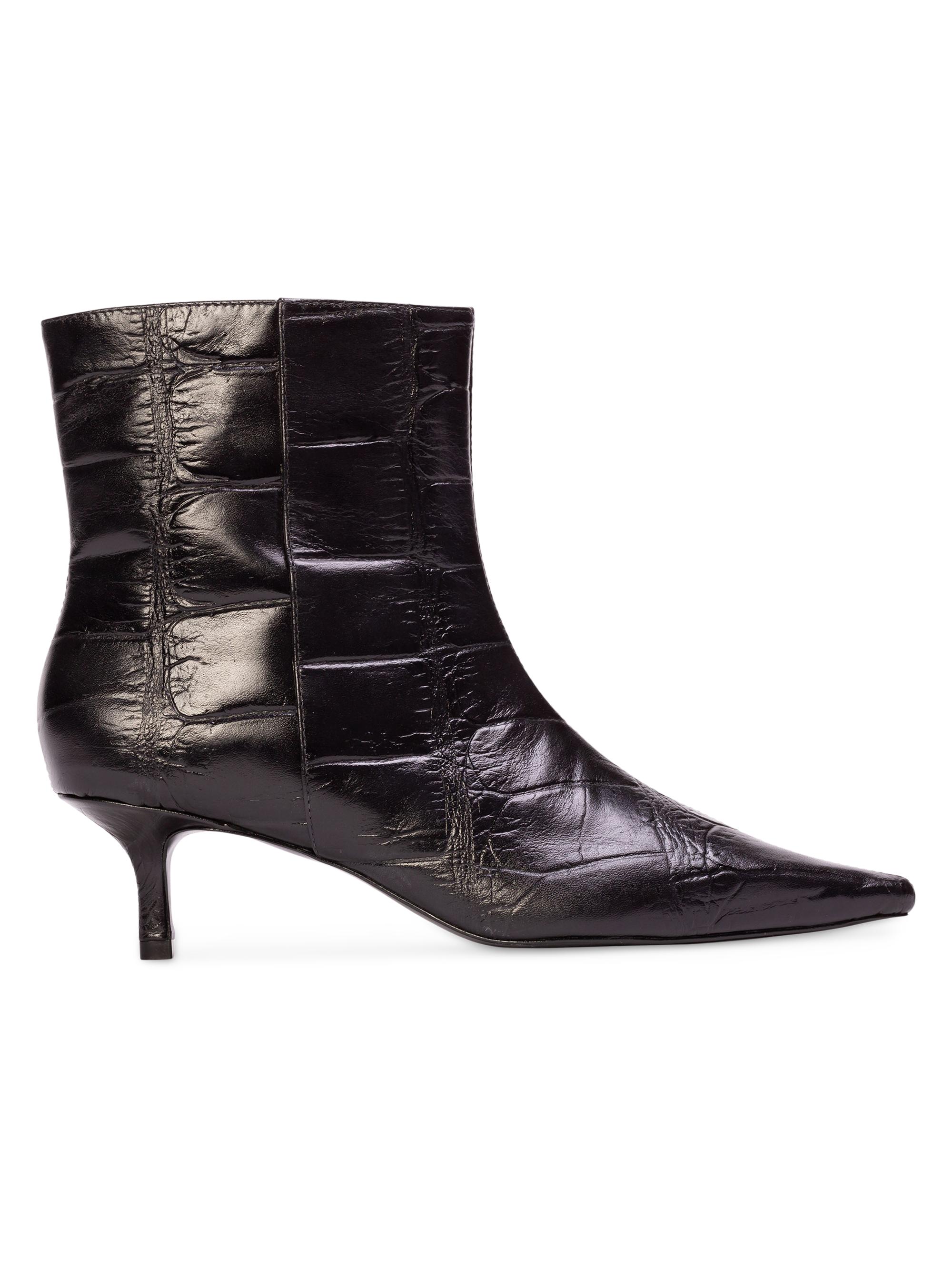 Black Suede Studio Women's Harlow 50MM Croc Embossed Boots - Black Croc Leather