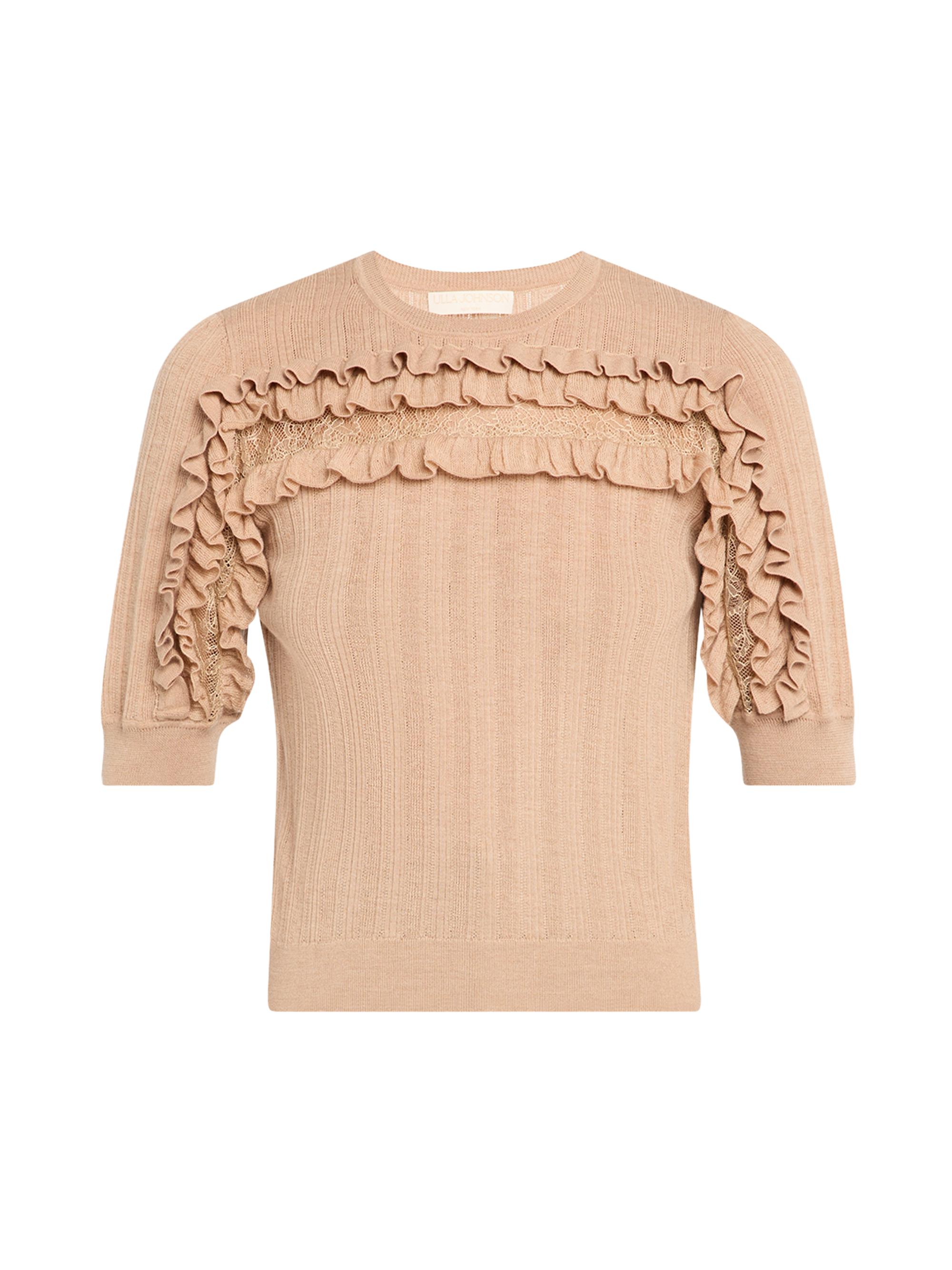 Ulla Johnson Women's Salima Ruffled Merino Wool Top - Brown Pattern