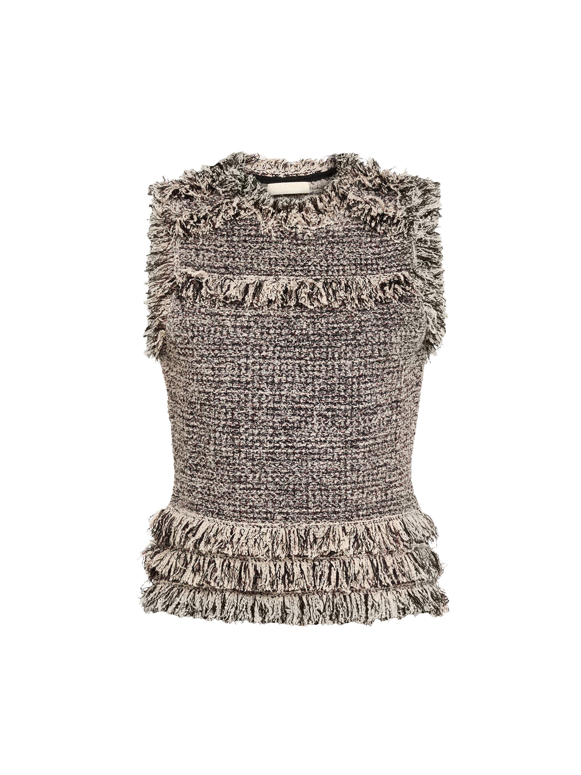 Ulla Johnson Women's Kassi Tweed Fringe-Trim Top - Dawn