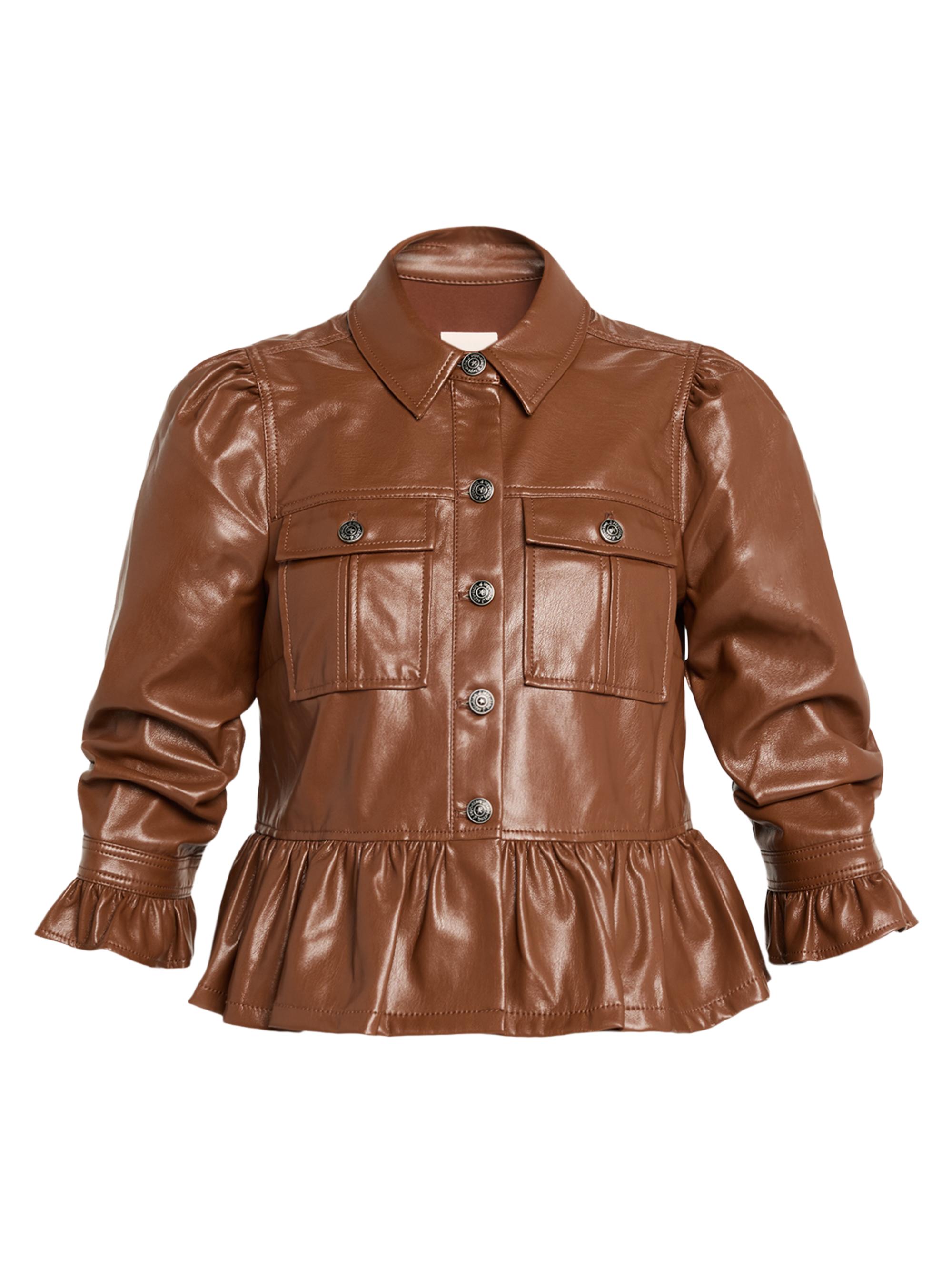 CINQ A SEPT Women's Delanie Ruffled Faux-Leather Jacket - Brown
