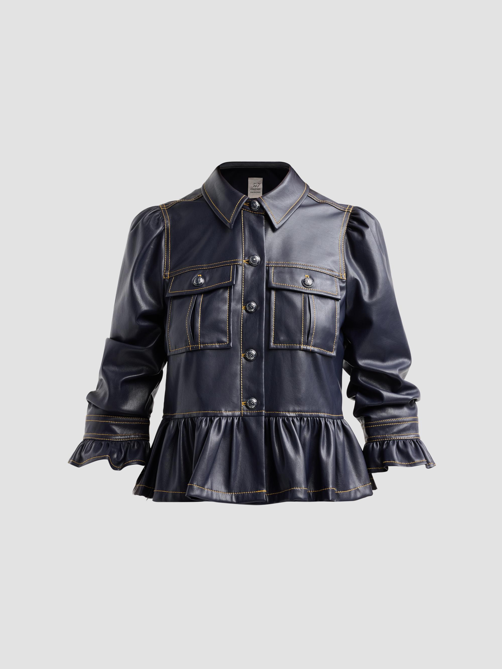 Cinq à Sept Delanie Ruffled Faux-Leather Jacket | Saks Fifth Avenue