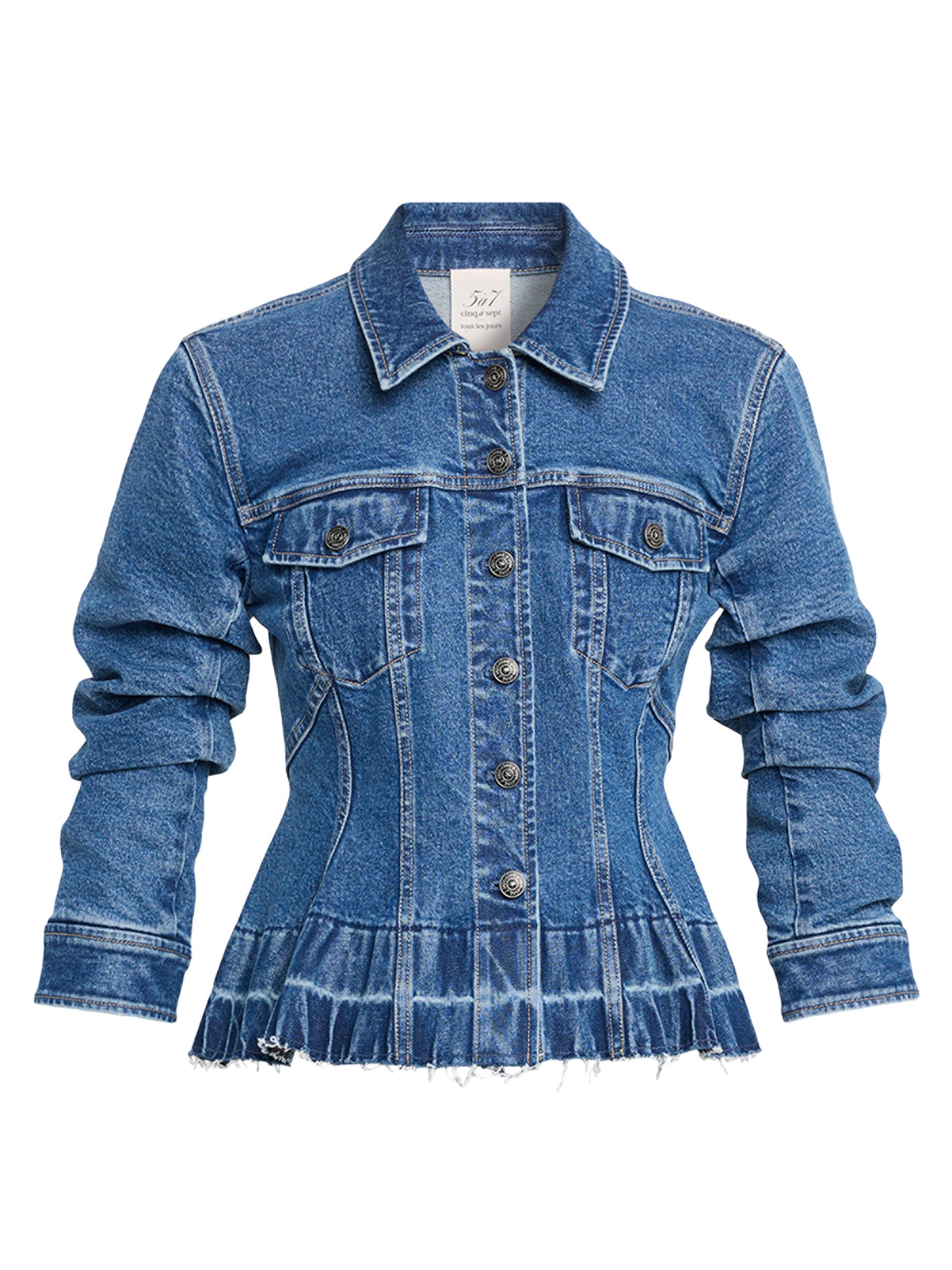 CINQ A SEPT Women's Gina Denim Peplum Trucker Jacket - Sapphire