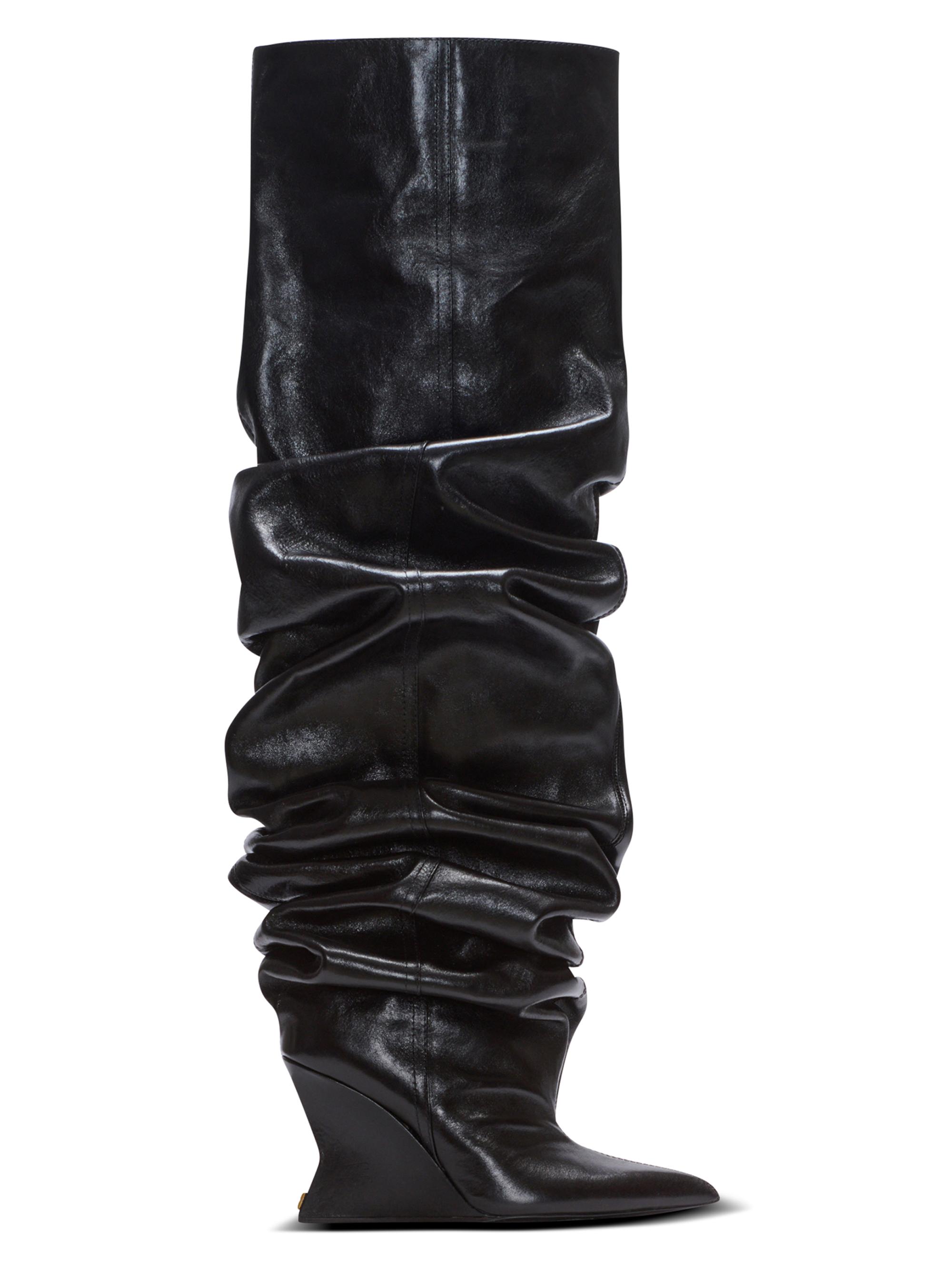 Balmain Women's 95MM Ruched Leather Over-The-Knee Boots - Smog
