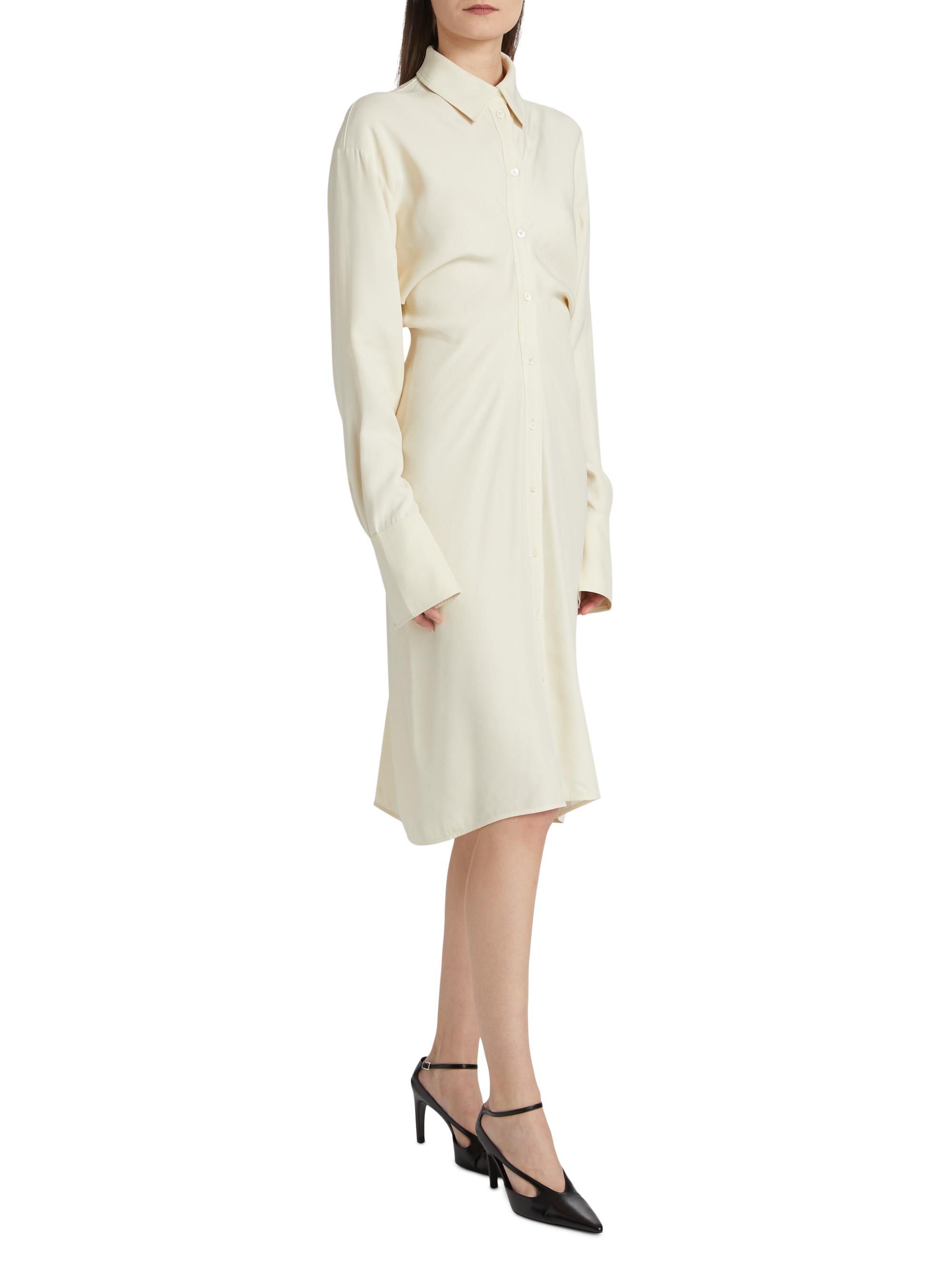 toteme ドレスシャツ ホワイト ノーカラーロングスリーブチュニック XS Toteme Slouch Satin Shirtdress | Saks Fifth Avenue