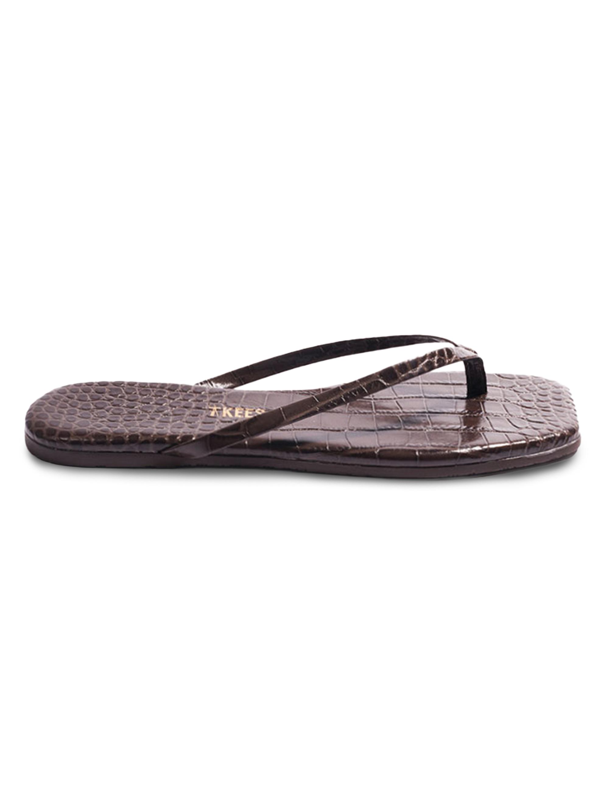 Tkees Women's Croc-Embossed Leather Flat Sandals - Carob Croc | Thumbnail 5