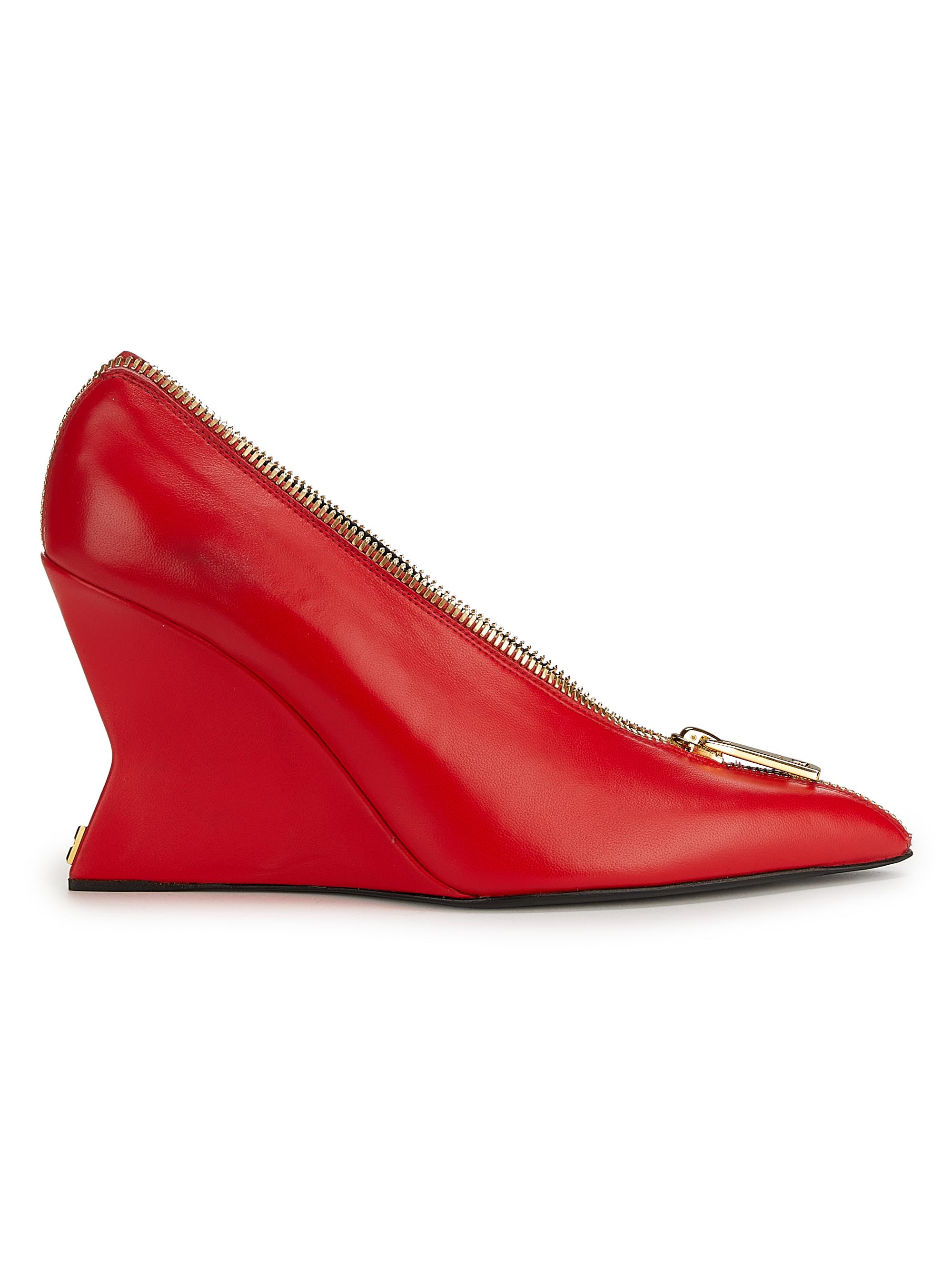 ◎美品/ラムレザー◎★BALMAIN★カットワーク★サイズ9号★赤　レッド Balmain 95MM Leather Zip Wedge Pumps | Saks Fifth Avenue