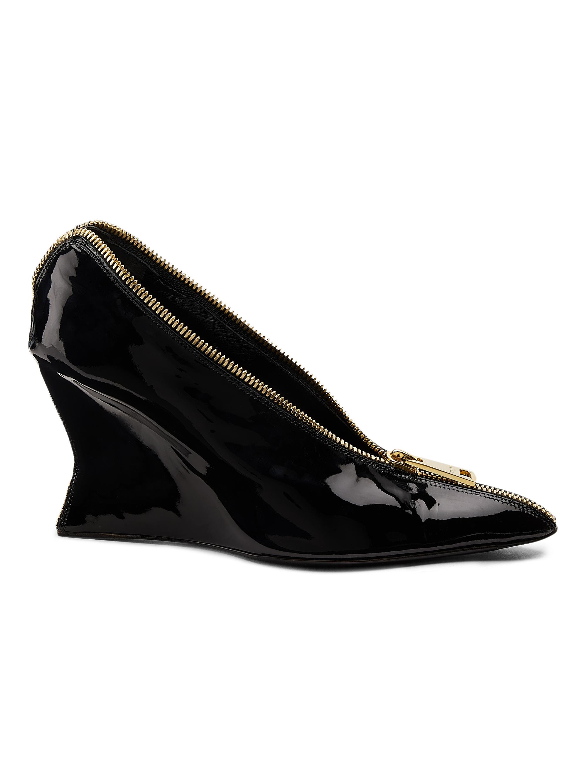 Balmain Women's 95MM Patent Leather Zip Wedge Pumps - Noir